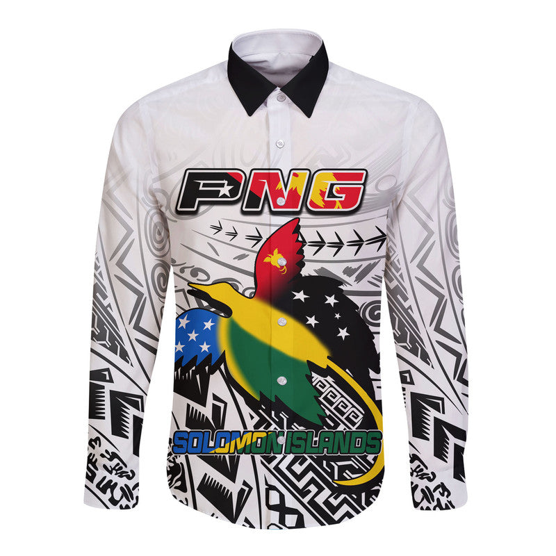 (Custom Personalised) Papua New Guinea And Solomon Islands Long Sleeve Button Shirt LT6 Unisex white - Polynesian Pride