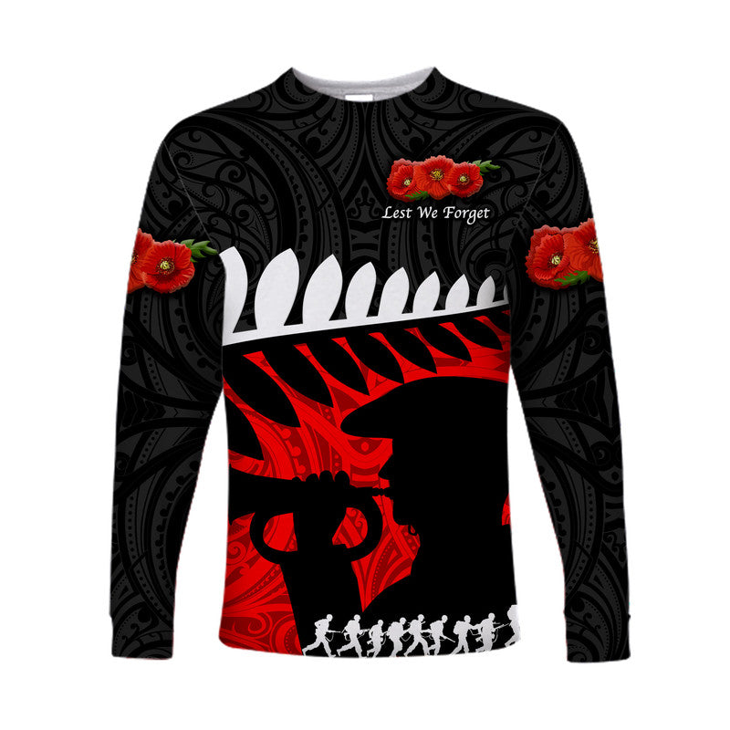 New Zealand Maori ANZAC Long Sleeve Shirt Remembrance Soldier - Black LT8 Unisex Black - Polynesian Pride