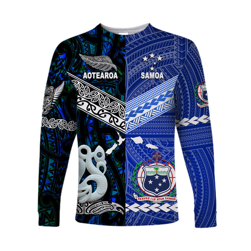 (Custom Personalised) Samoa And New Zealand Long Sleeve Shirt Together - Blue LT8 Unisex Blue - Polynesian Pride