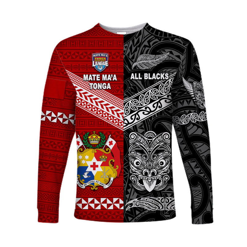 Mate Ma'a Tonga Ngatu And New Zealand Maori All Black Aboriginal Long Sleeve Shirt Rugby Together LT8 Unisex - Polynesian Pride