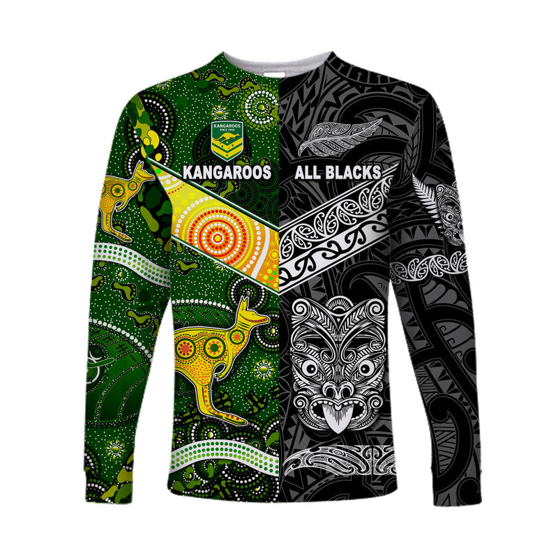 New Zealand Maori All Black And Australia Kangaroos Aboriginal Long Sleeve Shirt Rugby Together LT8 Unisex - Polynesian Pride