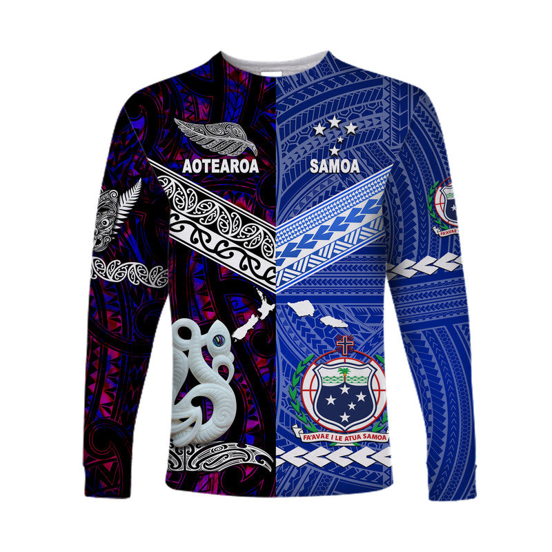 Samoa And New Zealand Long Sleeve Shirt Together - Purple LT8 Unisex Purple - Polynesian Pride