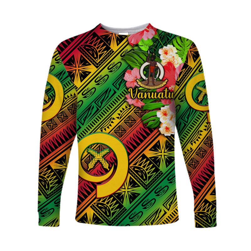 (Custom Personalised) Vanuatu Long Sleeve Shirt Independence Be Proud Vanuatu Flag - Gradient Vibes LT8 Unisex Green - Polynesian Pride