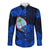 Guam Polynesian Hawaii Long Sleeve Button Shirt Tropical Flowers - Blue LT8 - Polynesian Pride