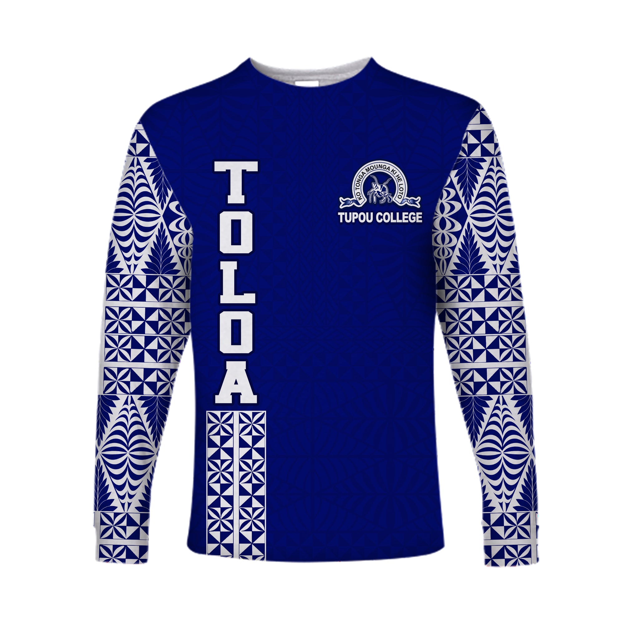 TOLOA Long Sleeve Shirt Tupou College Tonga Pattern LT13 Unisex Blue - Polynesian Pride