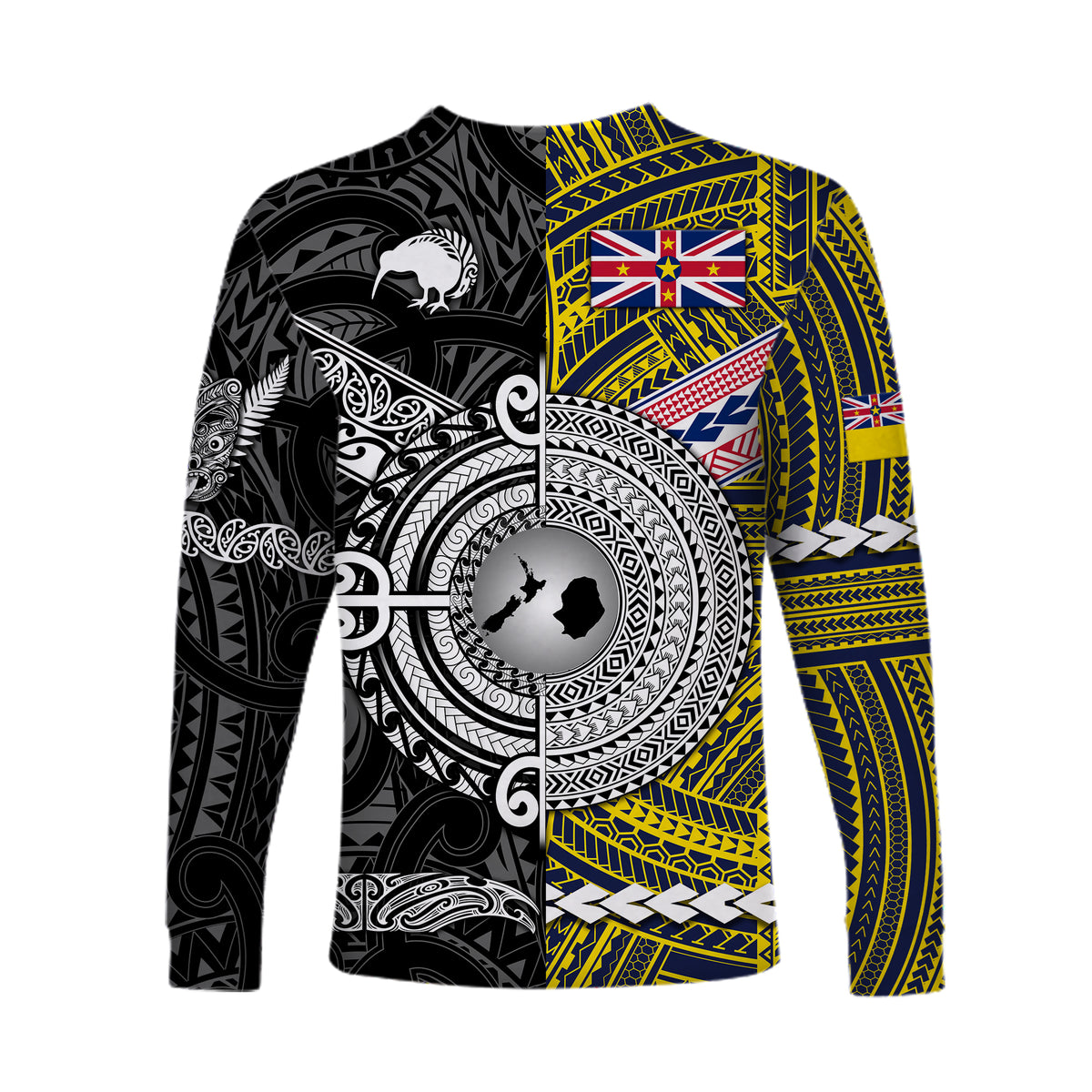 New Zealand Maori Aotearoa And Niue Together Long Sleeve Shirts - Black LT8 - Polynesian Pride