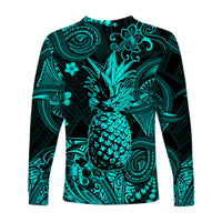 Hawaii Pineapple Polynesian Long Sleeve Shirt Unique Style - Turquoise LT8 - Polynesian Pride
