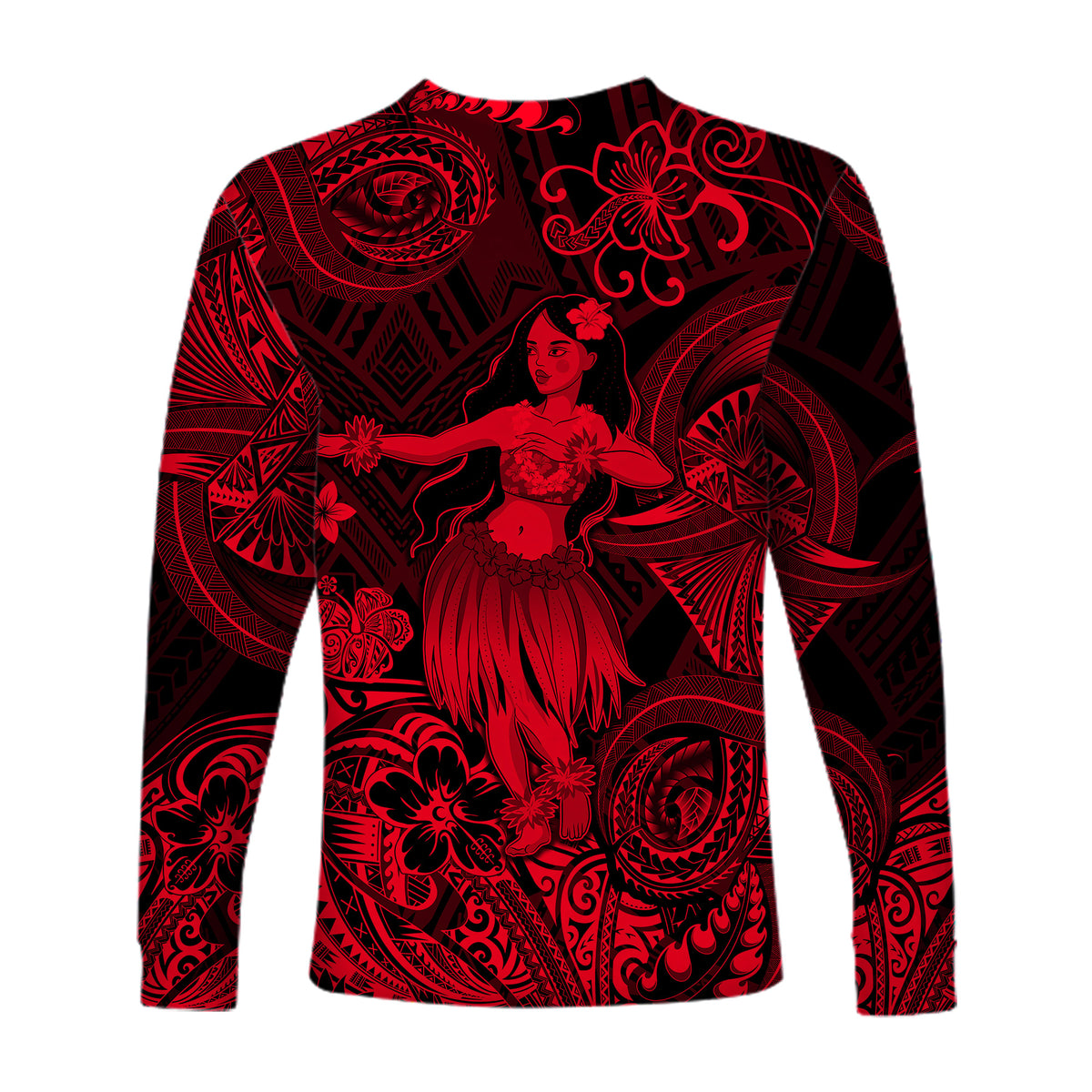 Hawaii Hula Girl Polynesian Long Sleeve Shirt Unique Style - Red LT8 - Polynesian Pride