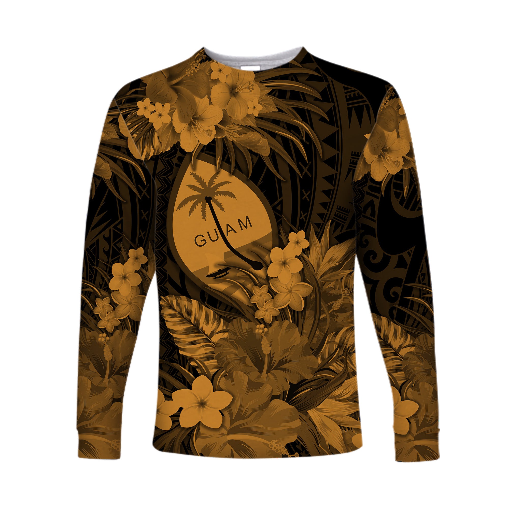 (Custom Personalised) Guam Polynesian Long Sleeve Shirt Tropical Flowers - Tan LT8 Unisex Tan - Polynesian Pride