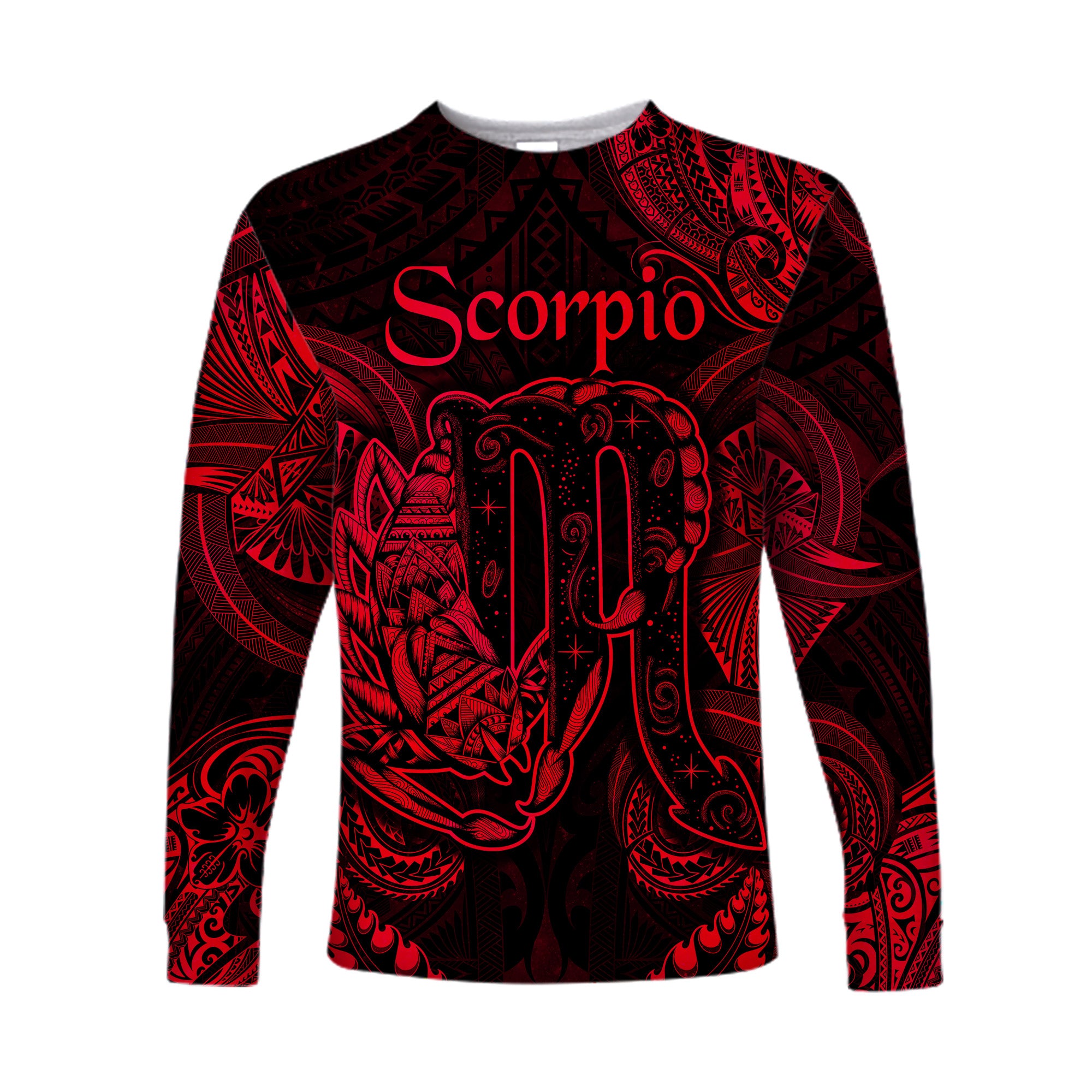 Scorpio Zodiac Polynesian Long Sleeve Shirt Unique Style - Red LT8 Unisex Red - Polynesian Pride