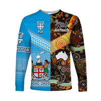 (Custom Personalised) Australia Aboriginal And Fiji Tapa Long Sleeve Shirt Together LT8 Unisex Blue - Polynesian Pride