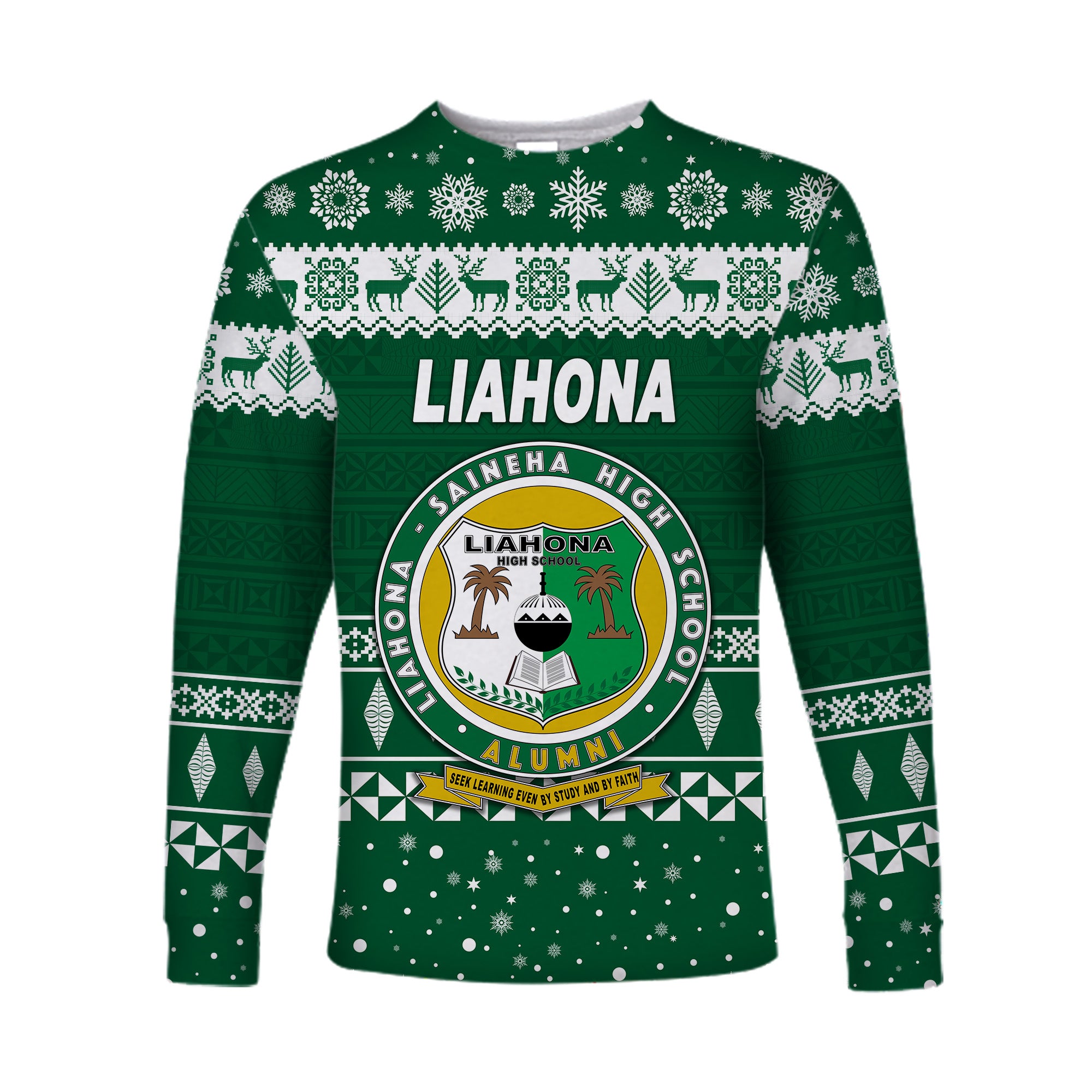 Liahona High School Christmas Long Sleeve Shirt Simple Style LT8 Unisex Green - Polynesian Pride