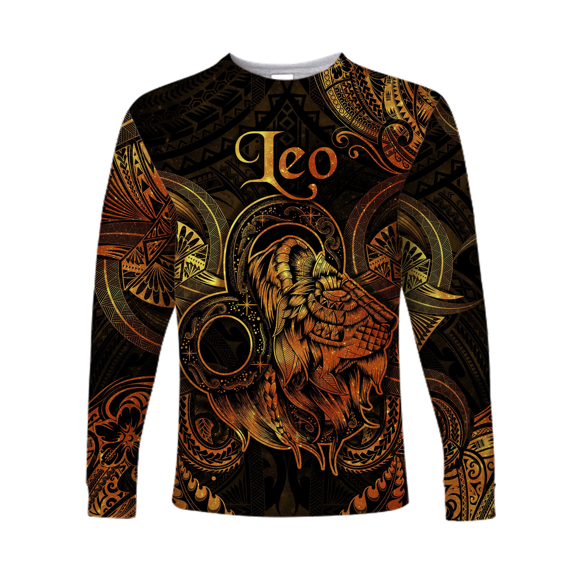 (Custom Personalised) Leo Zodiac Polynesian Long Sleeve Shirt Unique Style - Gold LT8 Unisex Gold - Polynesian Pride