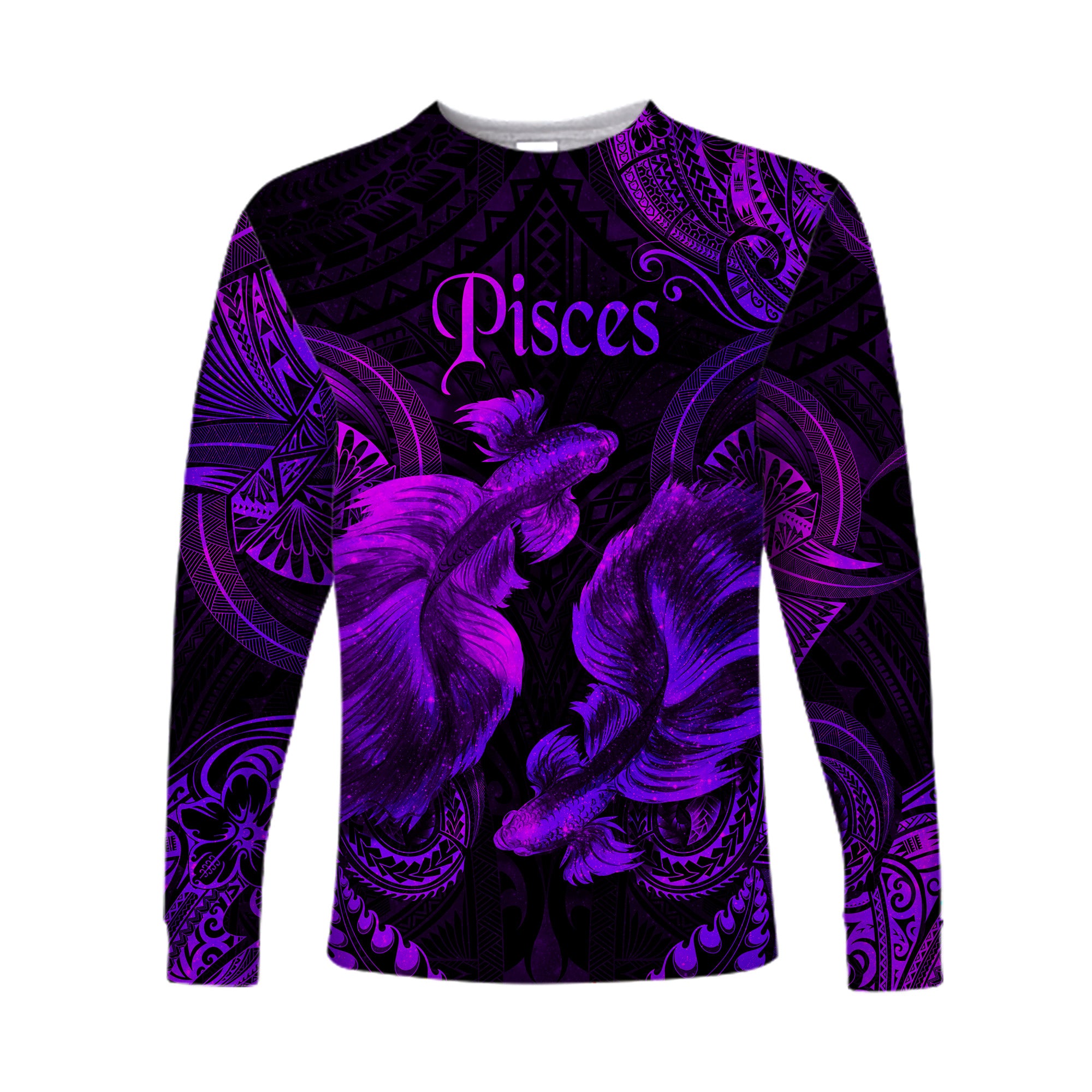 (Custom Personalised) Pisces Zodiac Polynesian Long Sleeve Shirt Unique Style - Purple LT8 Unisex Purple - Polynesian Pride