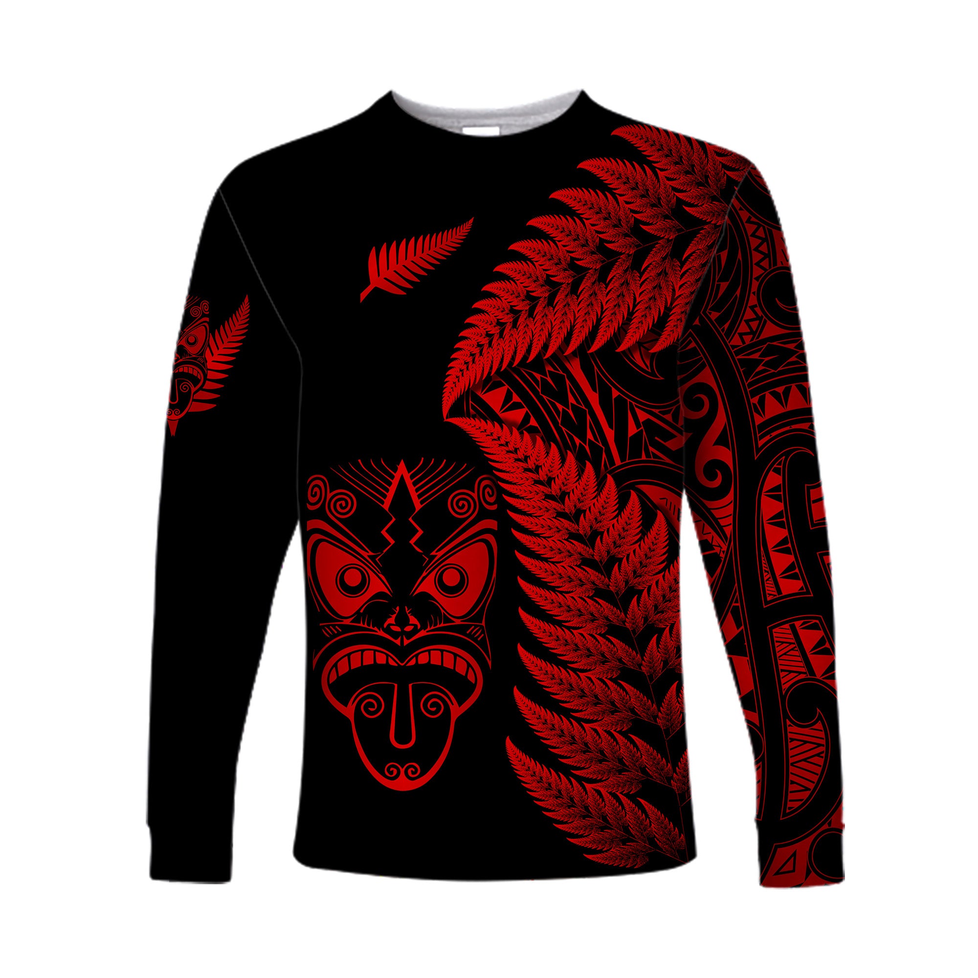 New Zealand Haka Rugby Maori Long Sleeve Shirt Silver Fern Vibes - Red LT8 Unisex Red - Polynesian Pride