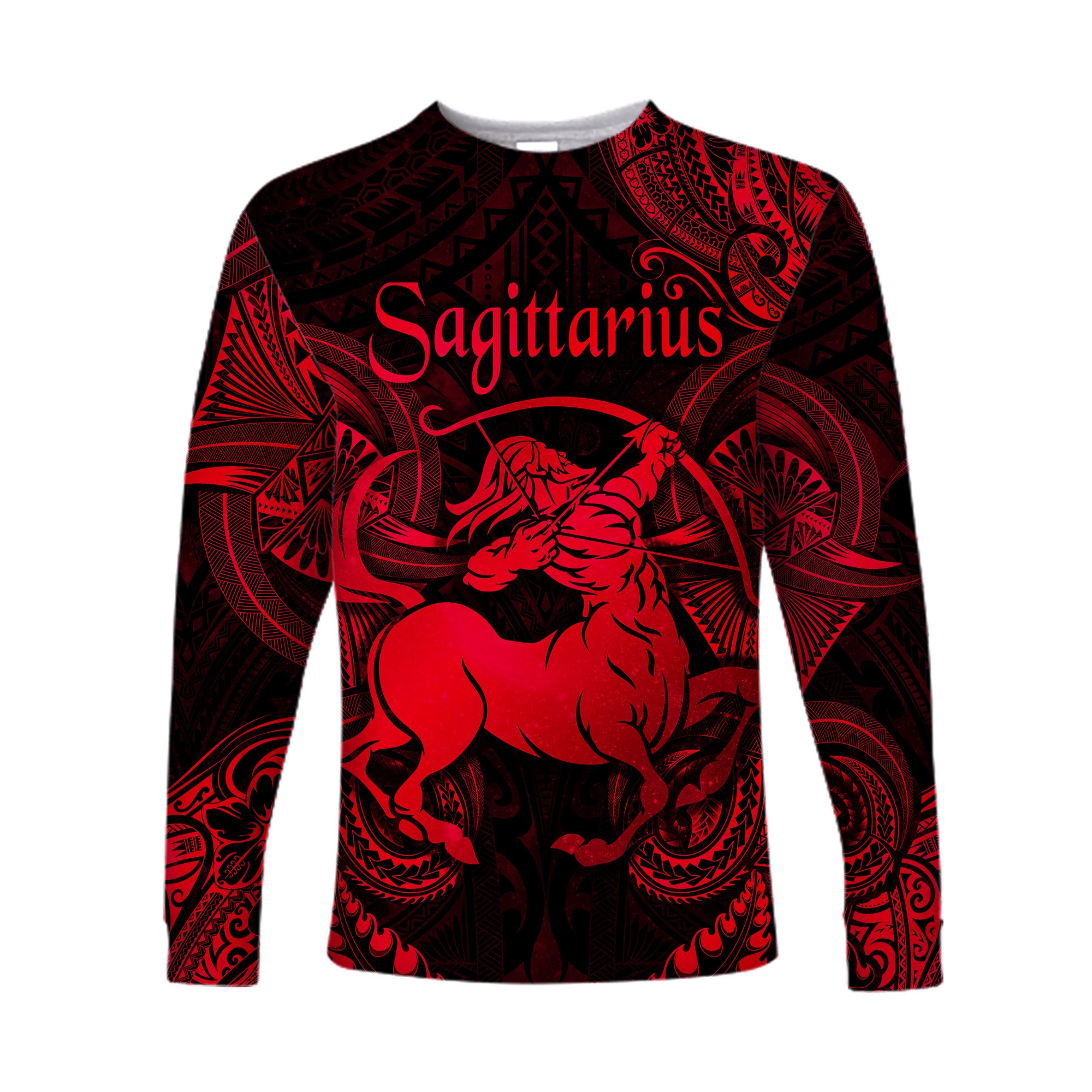 Sagittarius Zodiac Polynesian Long Sleeve Shirt Unique Style - Red LT8 Unisex Red - Polynesian Pride