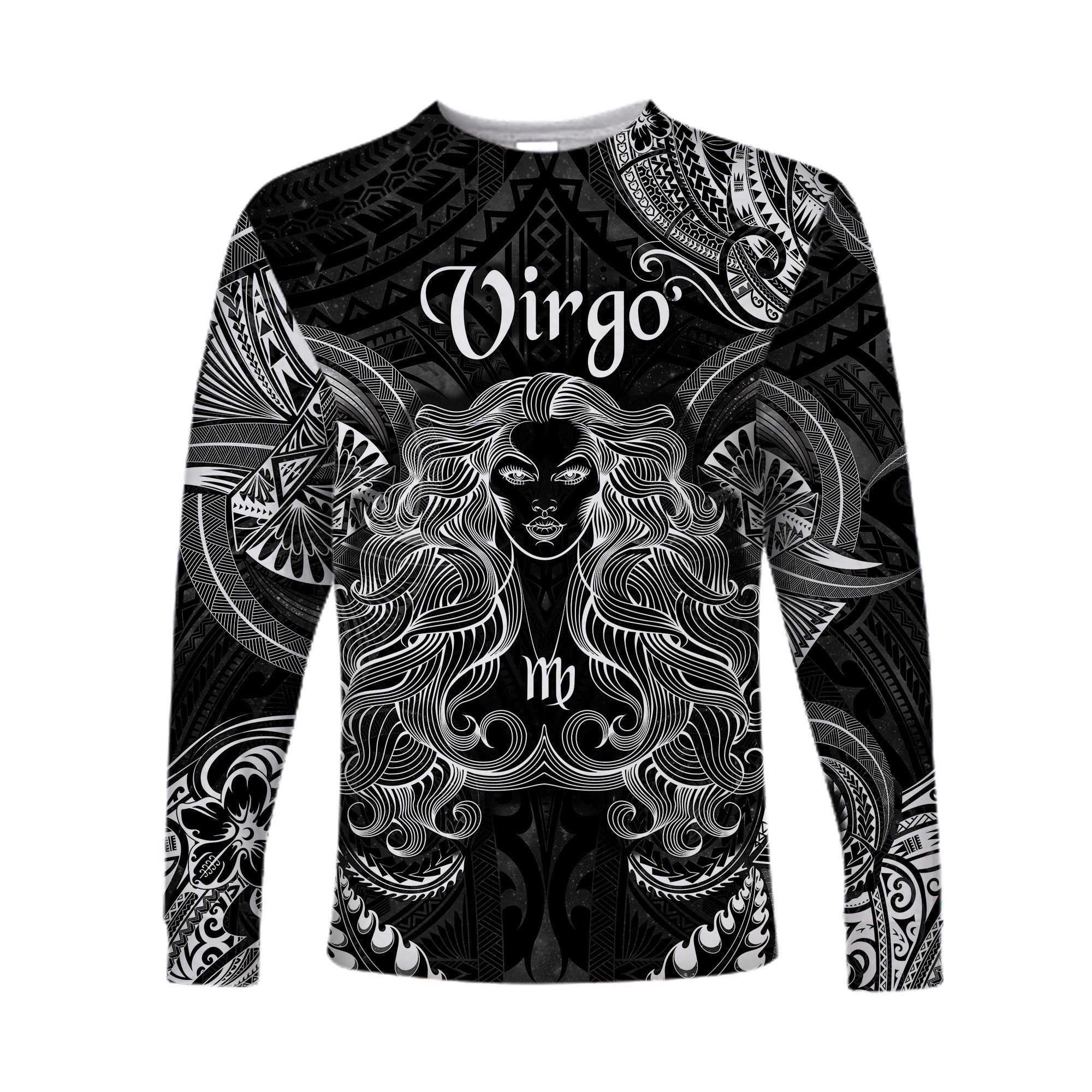 Virgo Zodiac Polynesian Long Sleeve Shirt Unique Style - Black LT8 Unisex Black - Polynesian Pride