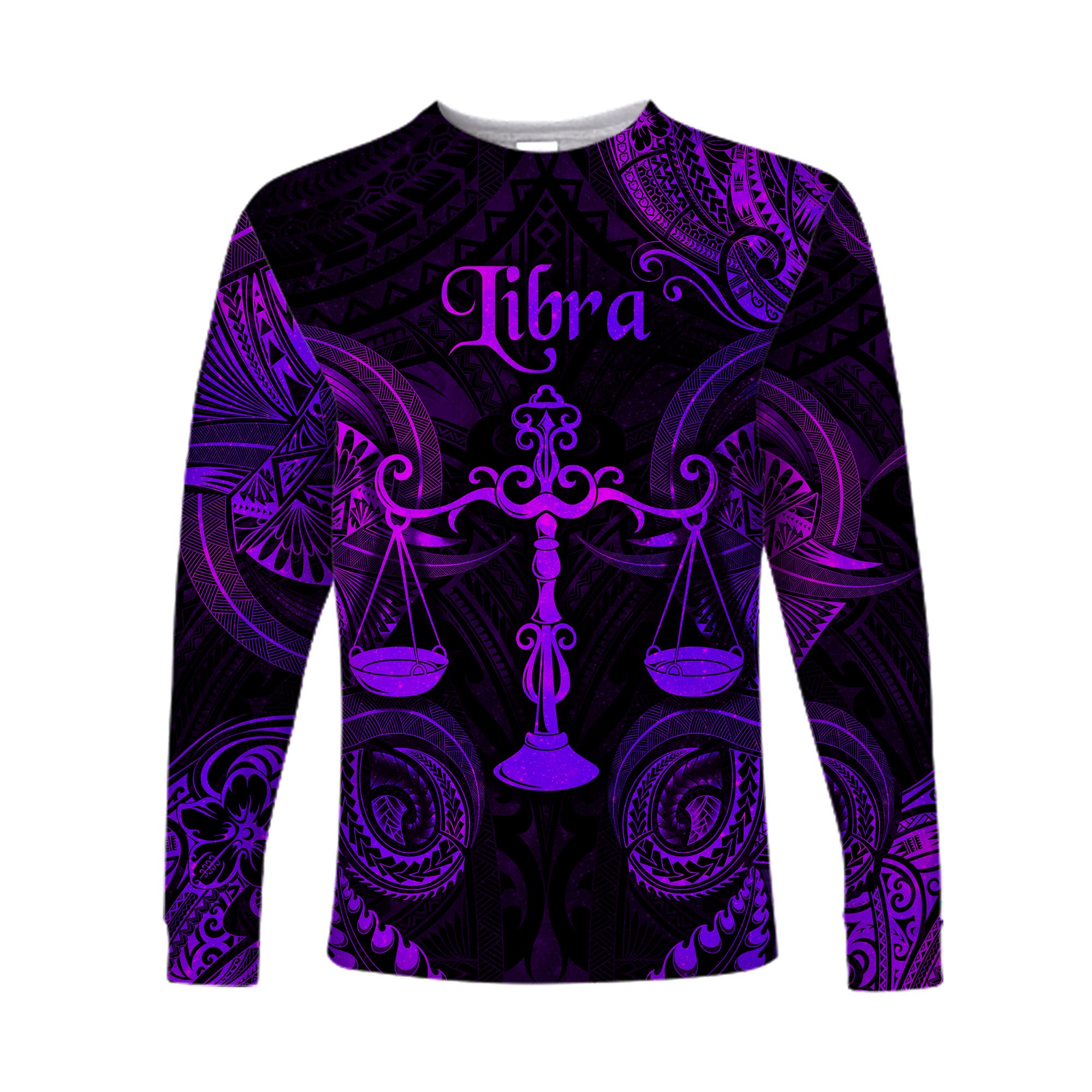 (Custom Personalised) Libra Zodiac Polynesian Long Sleeve Shirt Unique Style - Purple LT8 Unisex Purple - Polynesian Pride