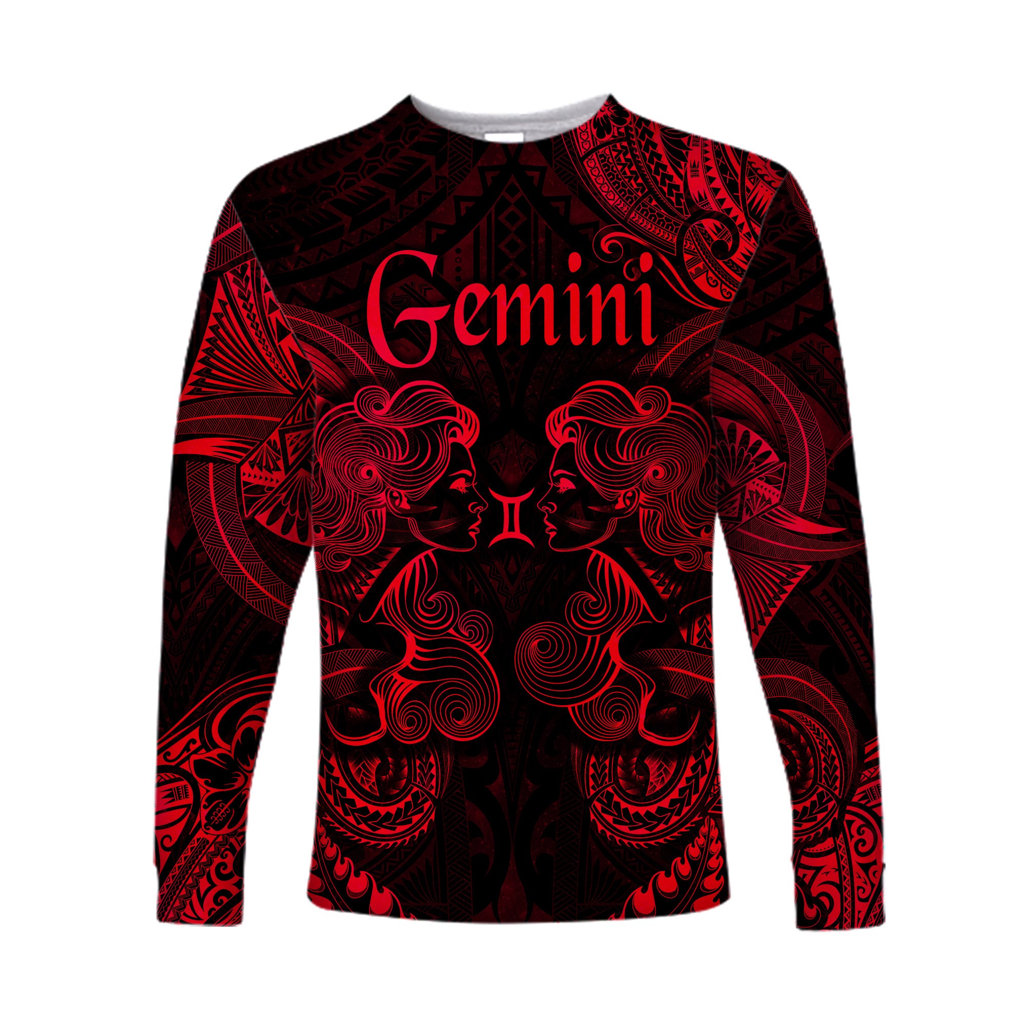 Gemini Zodiac Polynesian Long Sleeve Shirt Unique Style - Red LT8 Unisex Red - Polynesian Pride