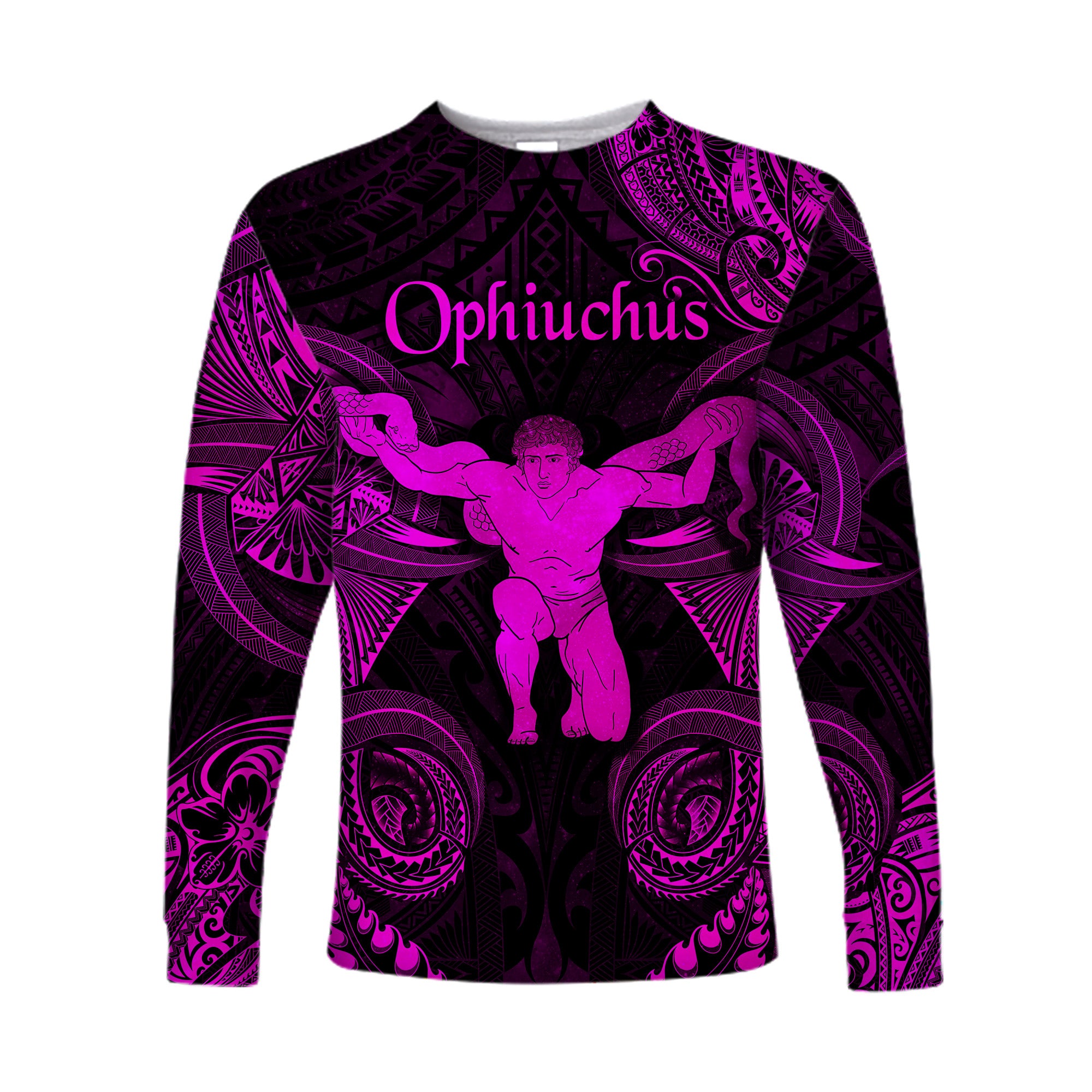 Ophiuchus Zodiac Polynesian Long Sleeve Shirt Unique Style - Pink LT8 Unisex Pink - Polynesian Pride