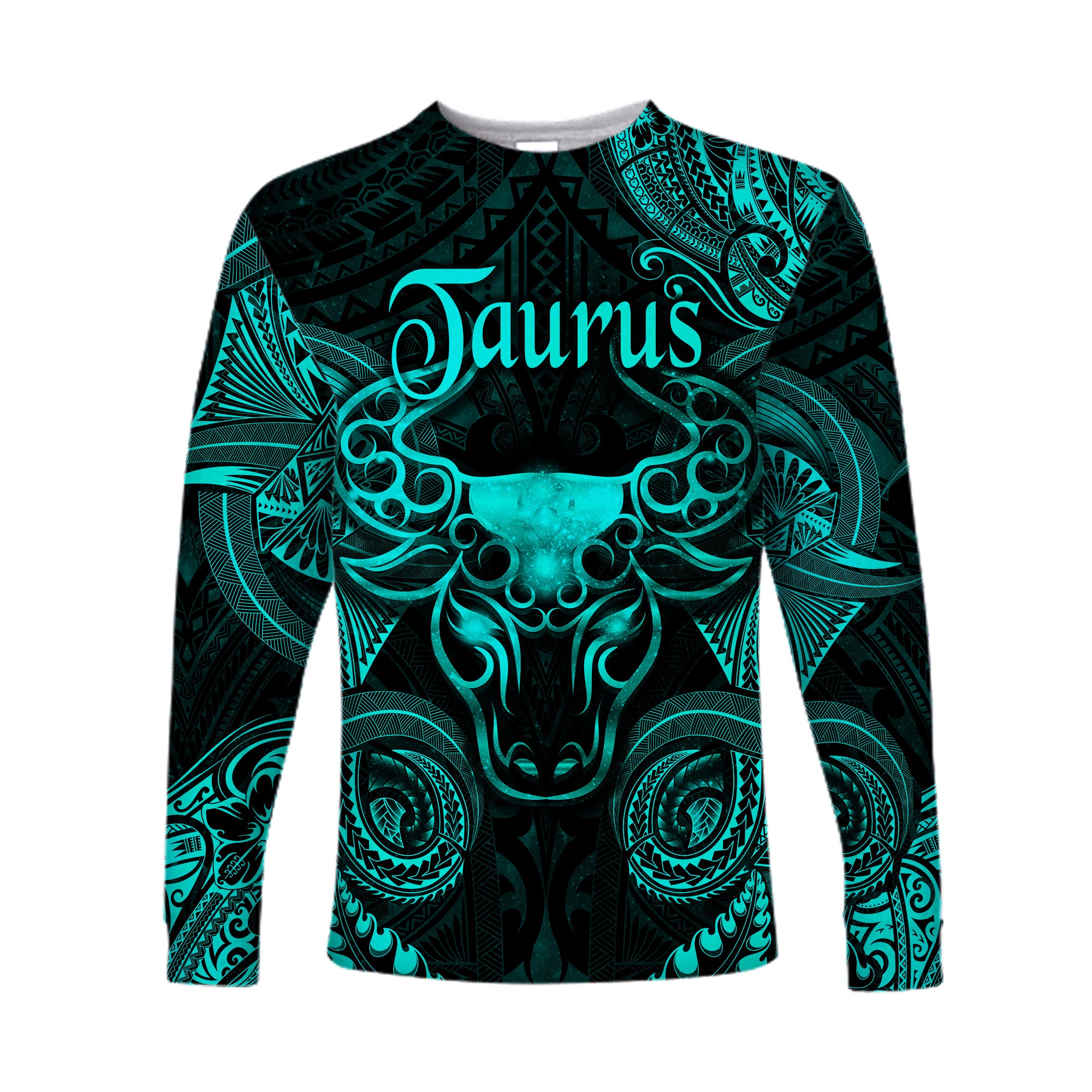 (Custom Personalised) Taurus Zodiac Polynesian Long Sleeve Shirt Unique Style - Turquoise LT8 Unisex Turquoise - Polynesian Pride