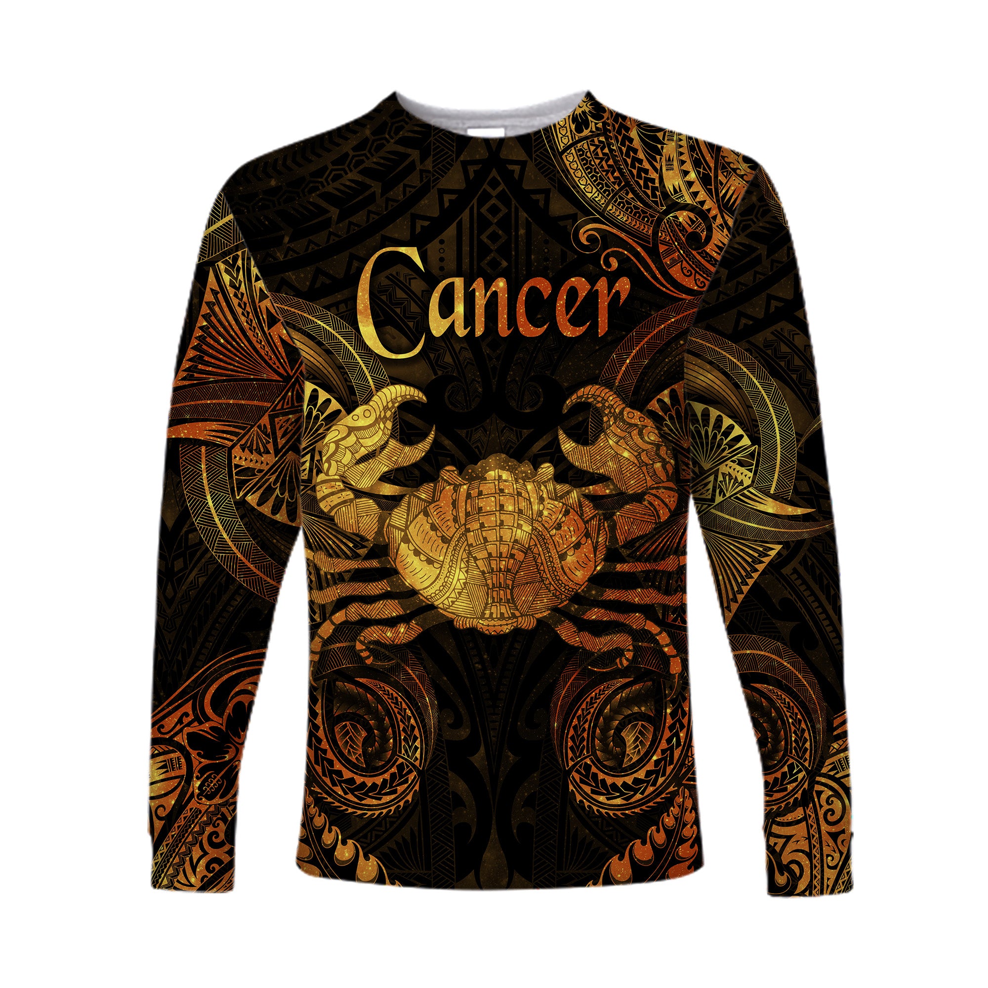 Cancer Zodiac Polynesian Long Sleeve Shirt Unique Style - Gold LT8 Unisex Gold - Polynesian Pride