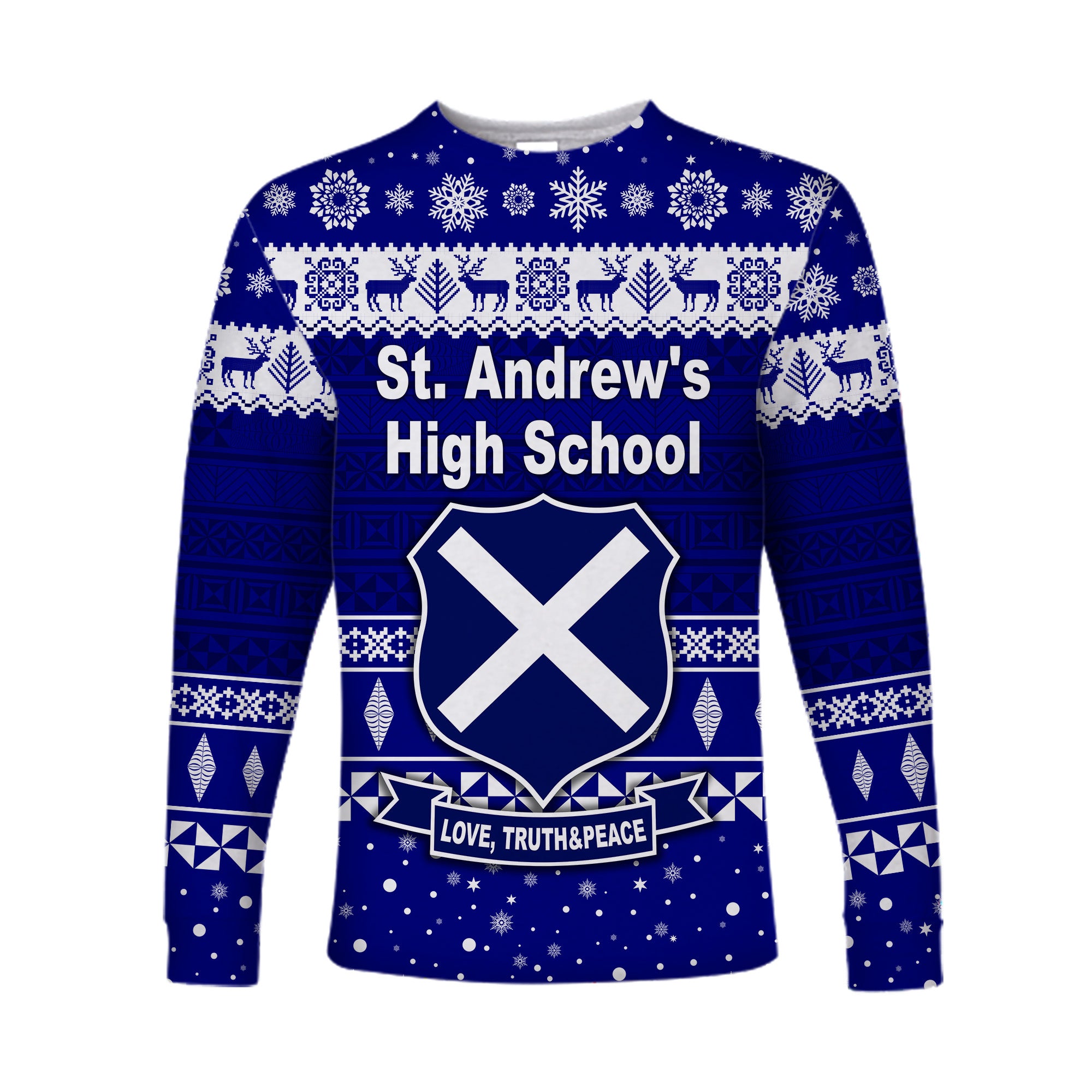 (Custom Personalised) St. Andrew's High School Christmas Long Sleeve Shirt Simple Style LT8 Unisex Blue - Polynesian Pride