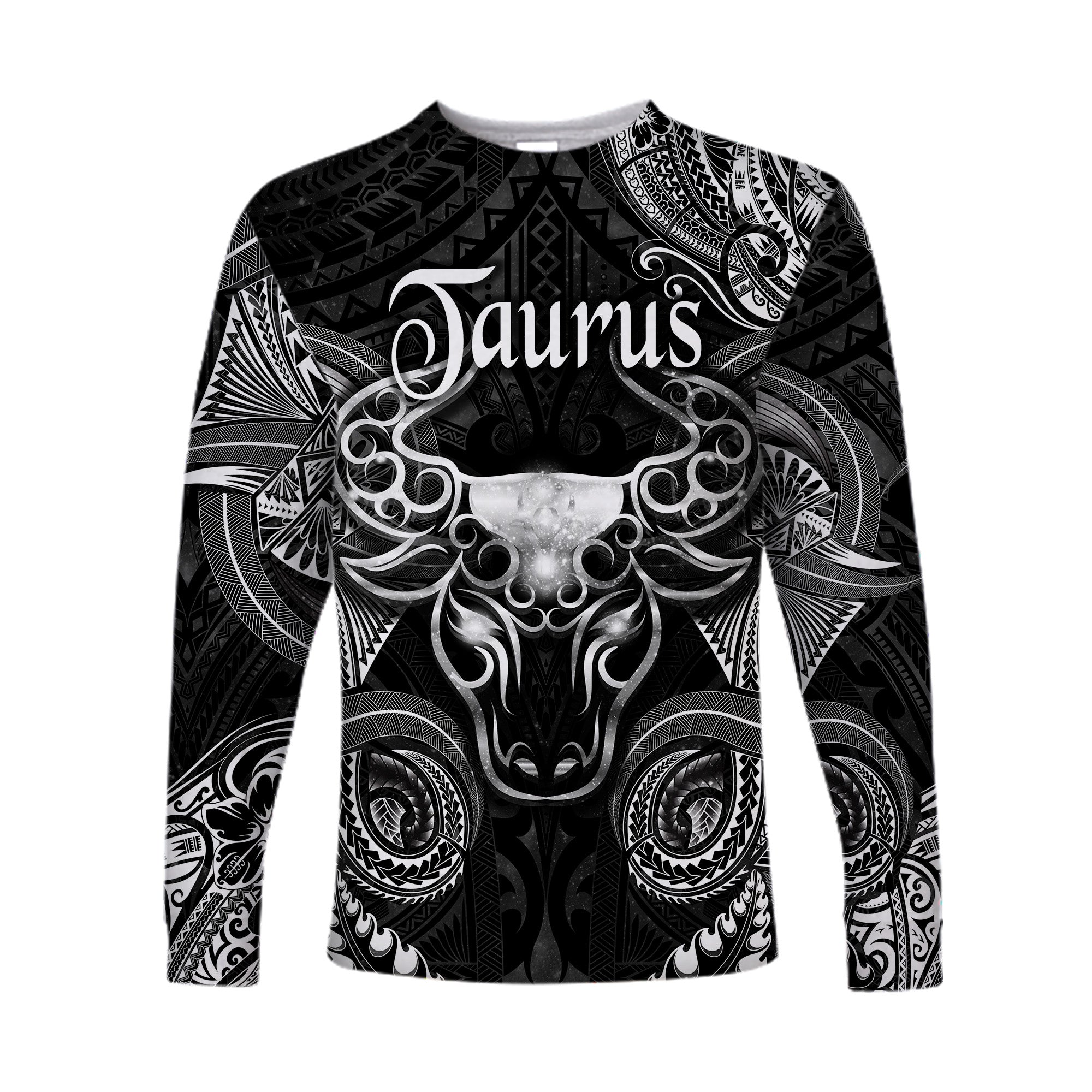 (Custom Personalised) Taurus Zodiac Polynesian Long Sleeve Shirt Unique Style - Black LT8 Unisex Black - Polynesian Pride