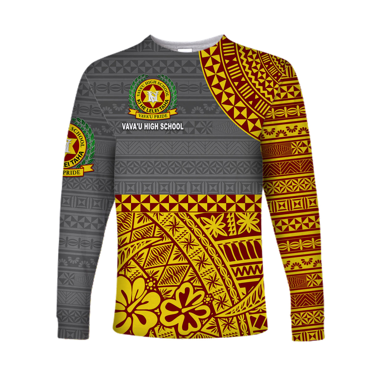 Tonga Vava'u High School Long Sleeve Shirt Kupesi Vibes - Grey LT8 - Polynesian Pride