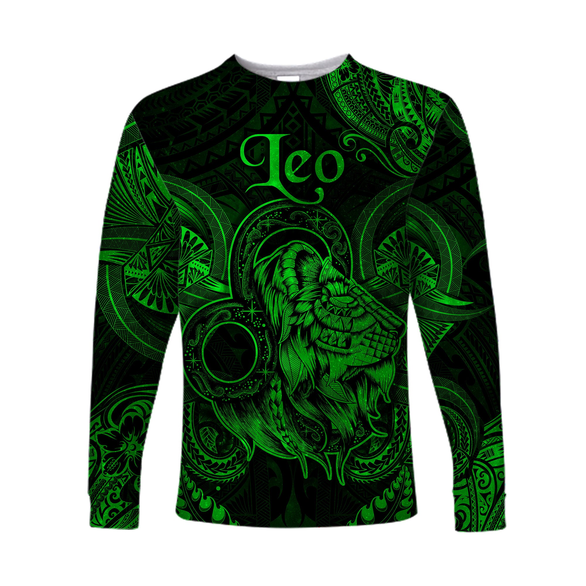 Leo Zodiac Polynesian Long Sleeve Shirt Unique Style - Green LT8 Unisex Green - Polynesian Pride