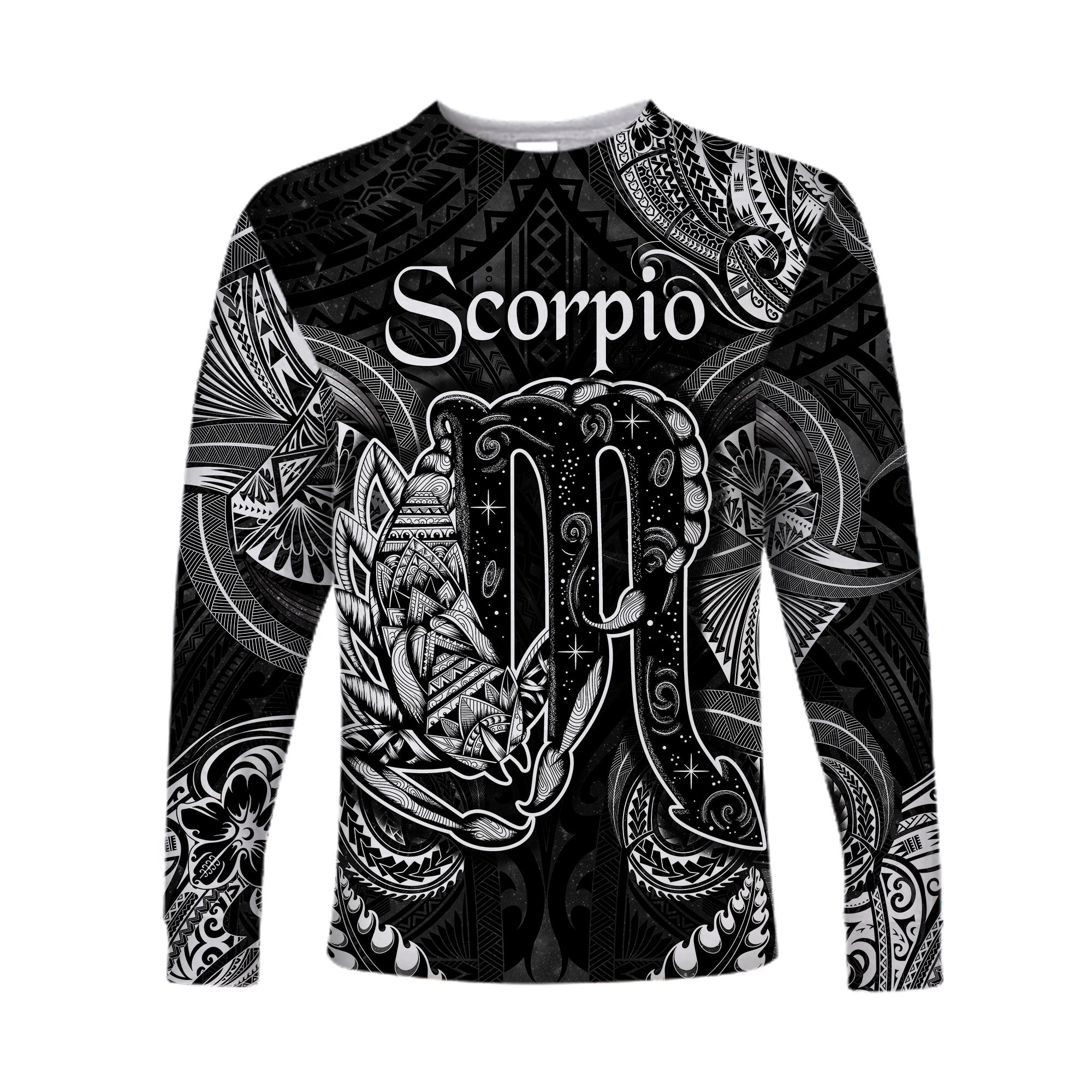 Scorpio Zodiac Polynesian Long Sleeve Shirt Unique Style - Black LT8 Unisex Black - Polynesian Pride