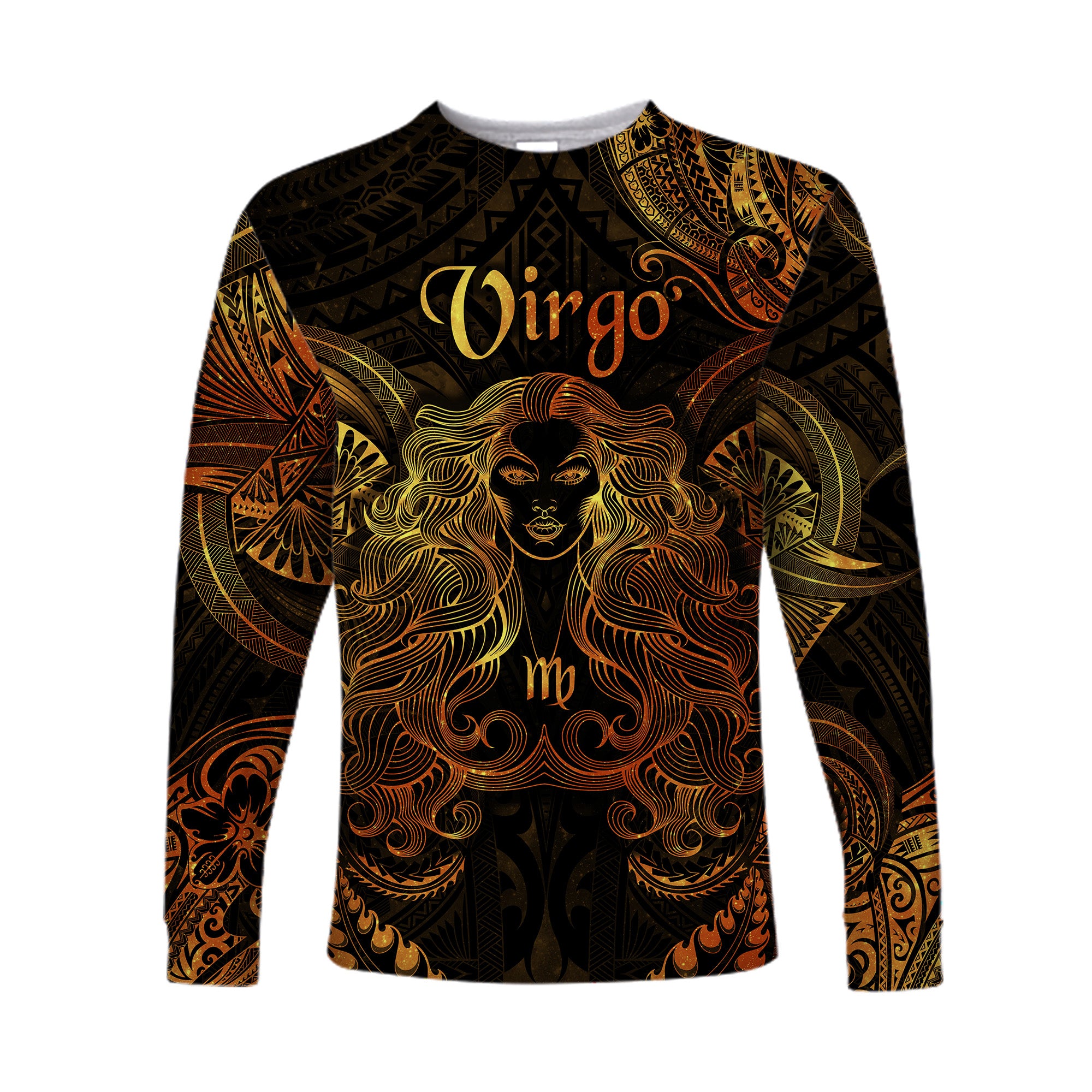 Virgo Zodiac Polynesian Long Sleeve Shirt Unique Style - Gold LT8 Unisex Gold - Polynesian Pride