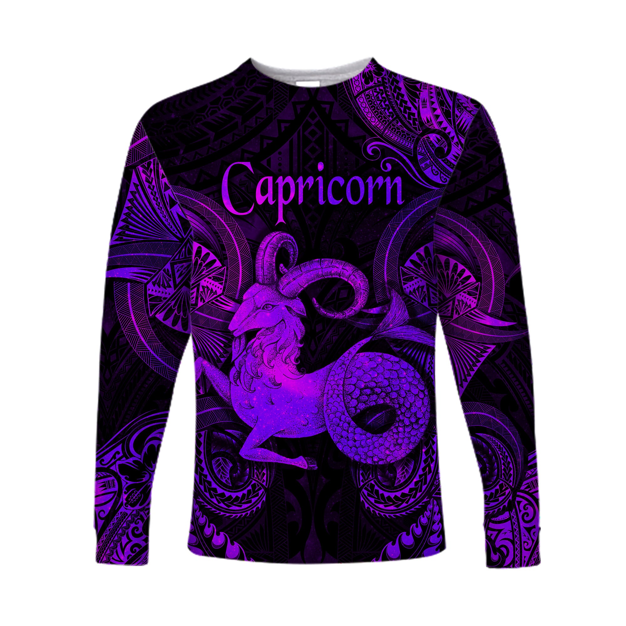 Capricorn Zodiac Polynesian Long Sleeve Shirt Unique Style - Purple LT8 Unisex Purple - Polynesian Pride