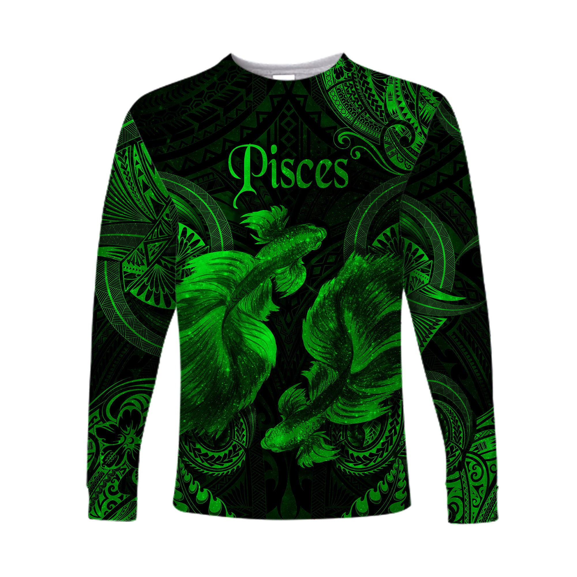 (Custom Personalised) Pisces Zodiac Polynesian Long Sleeve Shirt Unique Style - Green LT8 Unisex Green - Polynesian Pride