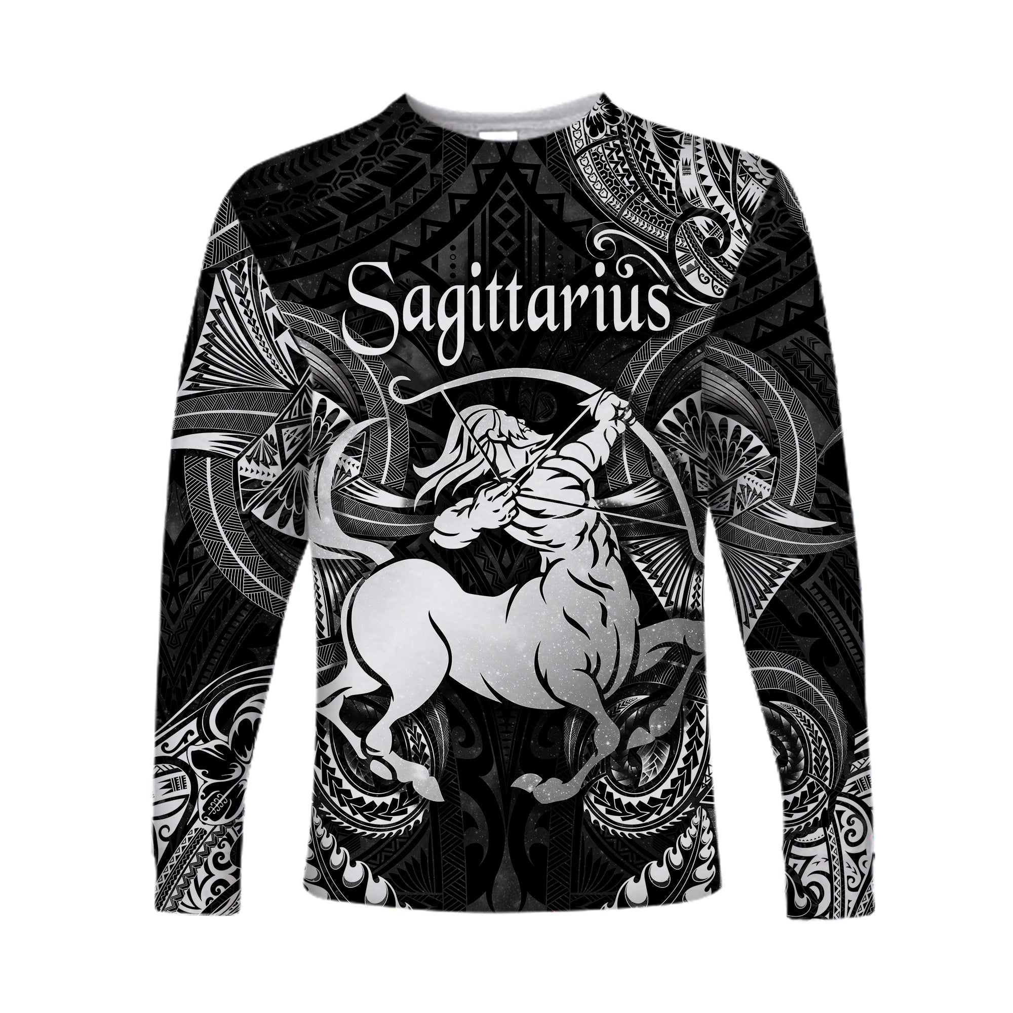 Sagittarius Zodiac Polynesian Long Sleeve Shirt Unique Style - Black LT8 Unisex Black - Polynesian Pride