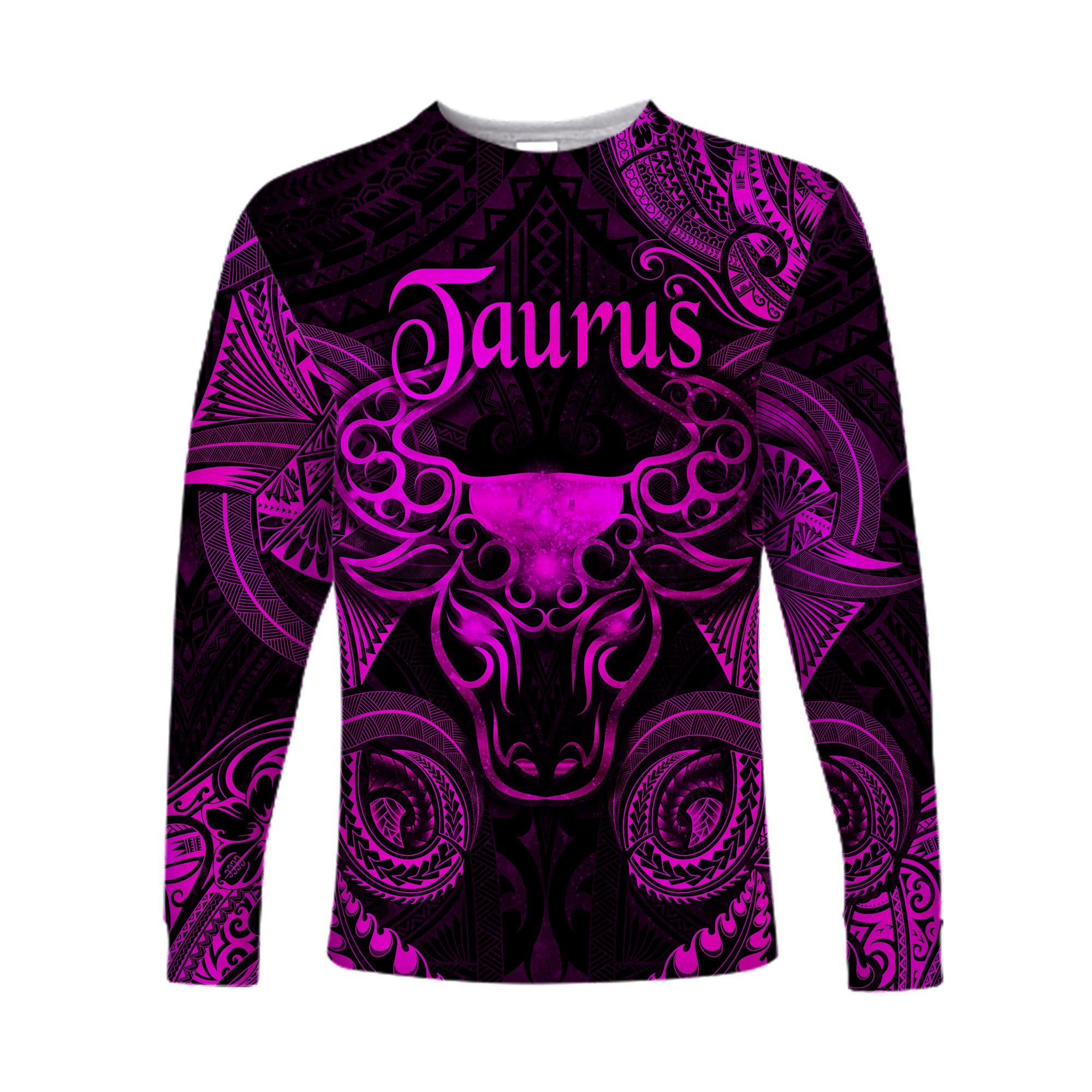 Taurus Zodiac Polynesian Long Sleeve Shirt Unique Style - Pink LT8 Unisex Pink - Polynesian Pride