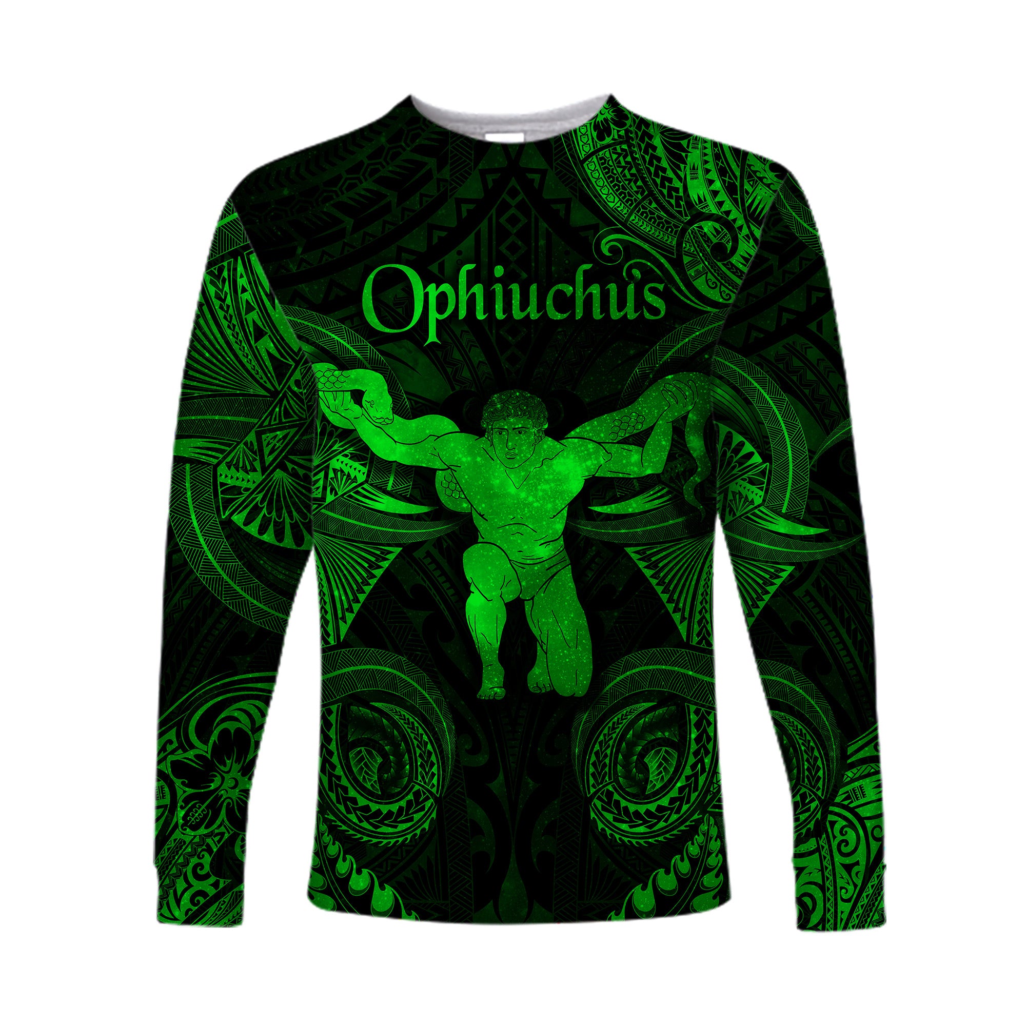 Ophiuchus Zodiac Polynesian Long Sleeve Shirt Unique Style - Green LT8 Unisex Green - Polynesian Pride