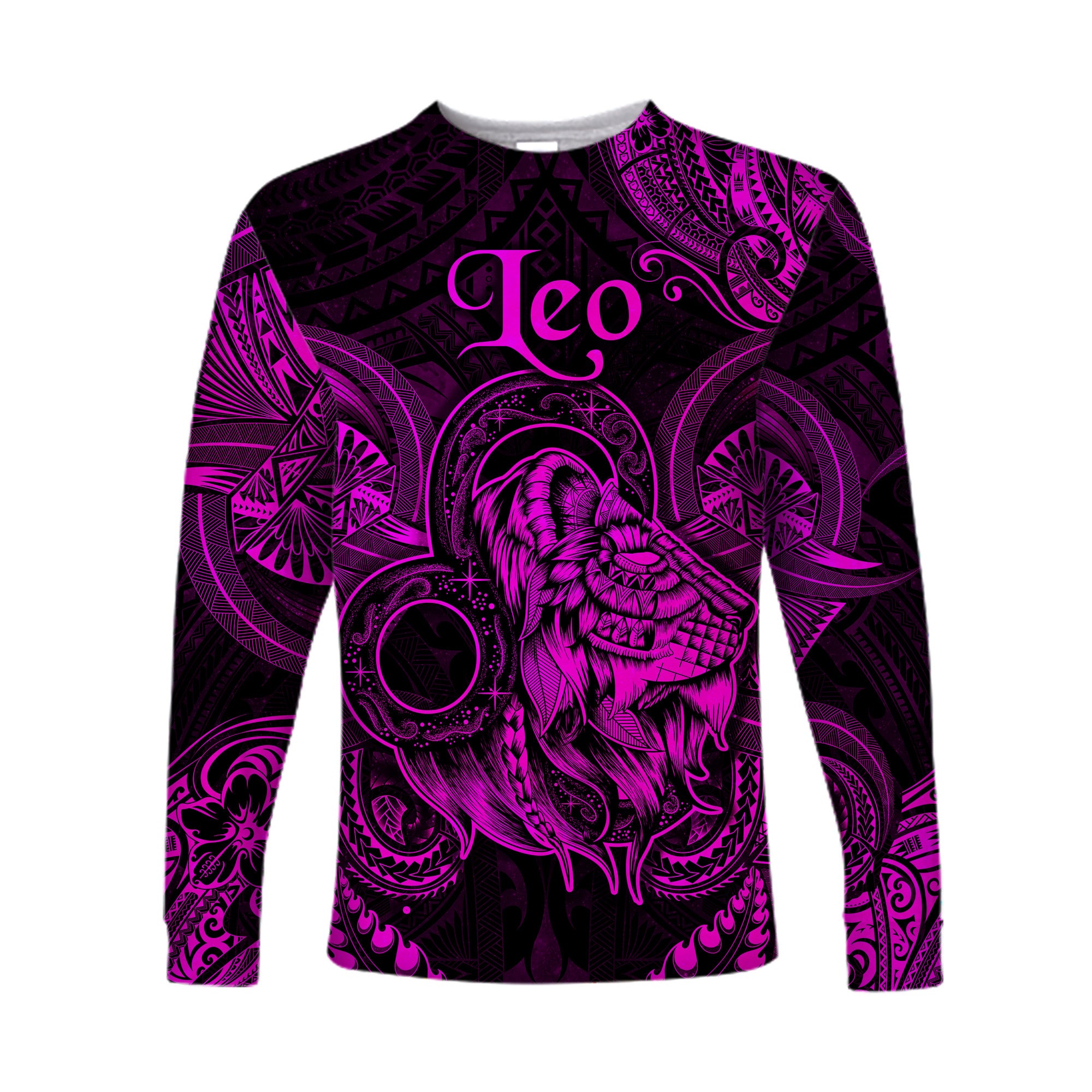 (Custom Personalised) Leo Zodiac Polynesian Long Sleeve Shirt Unique Style - Pink LT8 Unisex Pink - Polynesian Pride