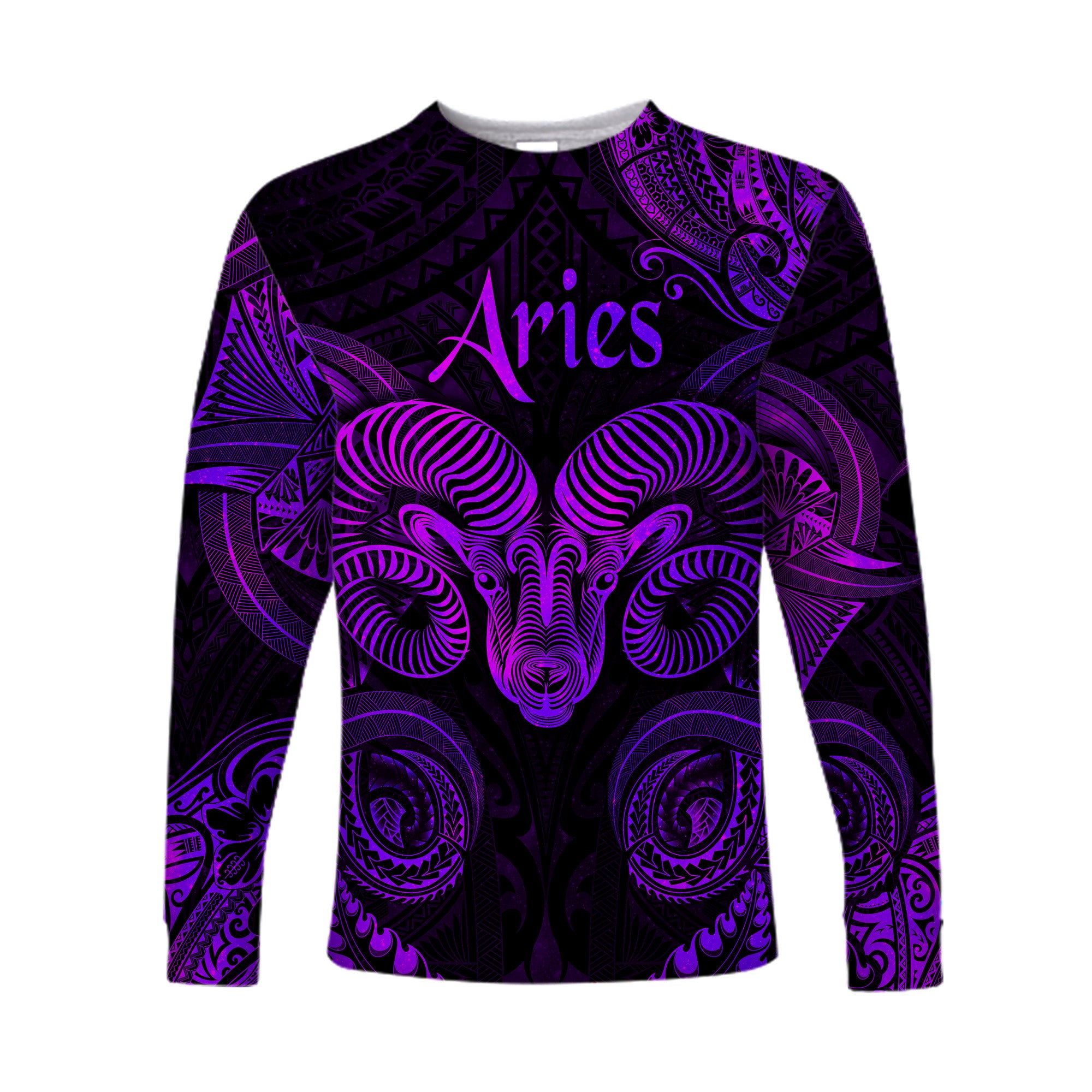 Aries Zodiac Polynesian Long Sleeve Shirt Unique Style - Purple LT8 Unisex Purple - Polynesian Pride