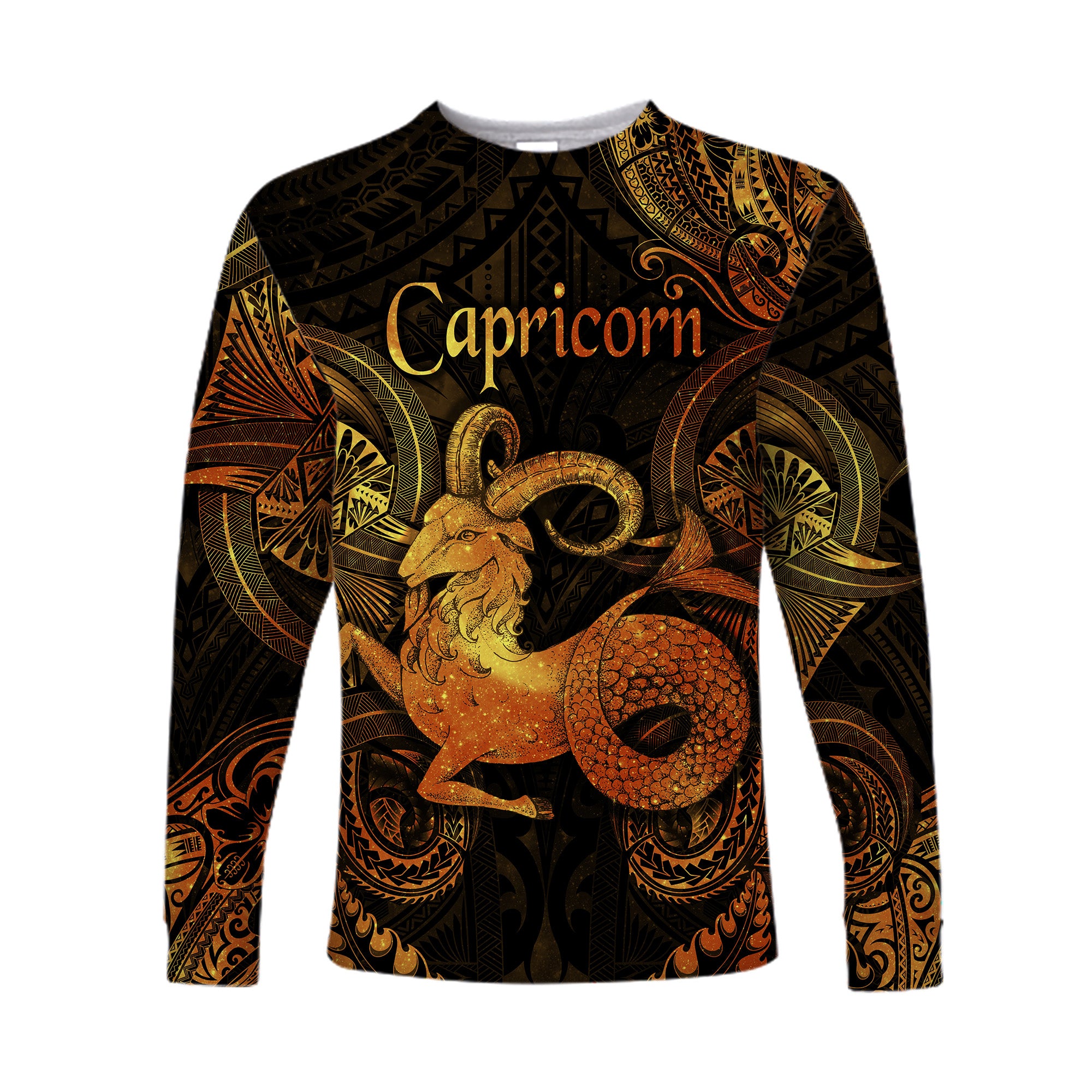 Capricorn Zodiac Polynesian Long Sleeve Shirt Unique Style - Gold LT8 Unisex Gold - Polynesian Pride