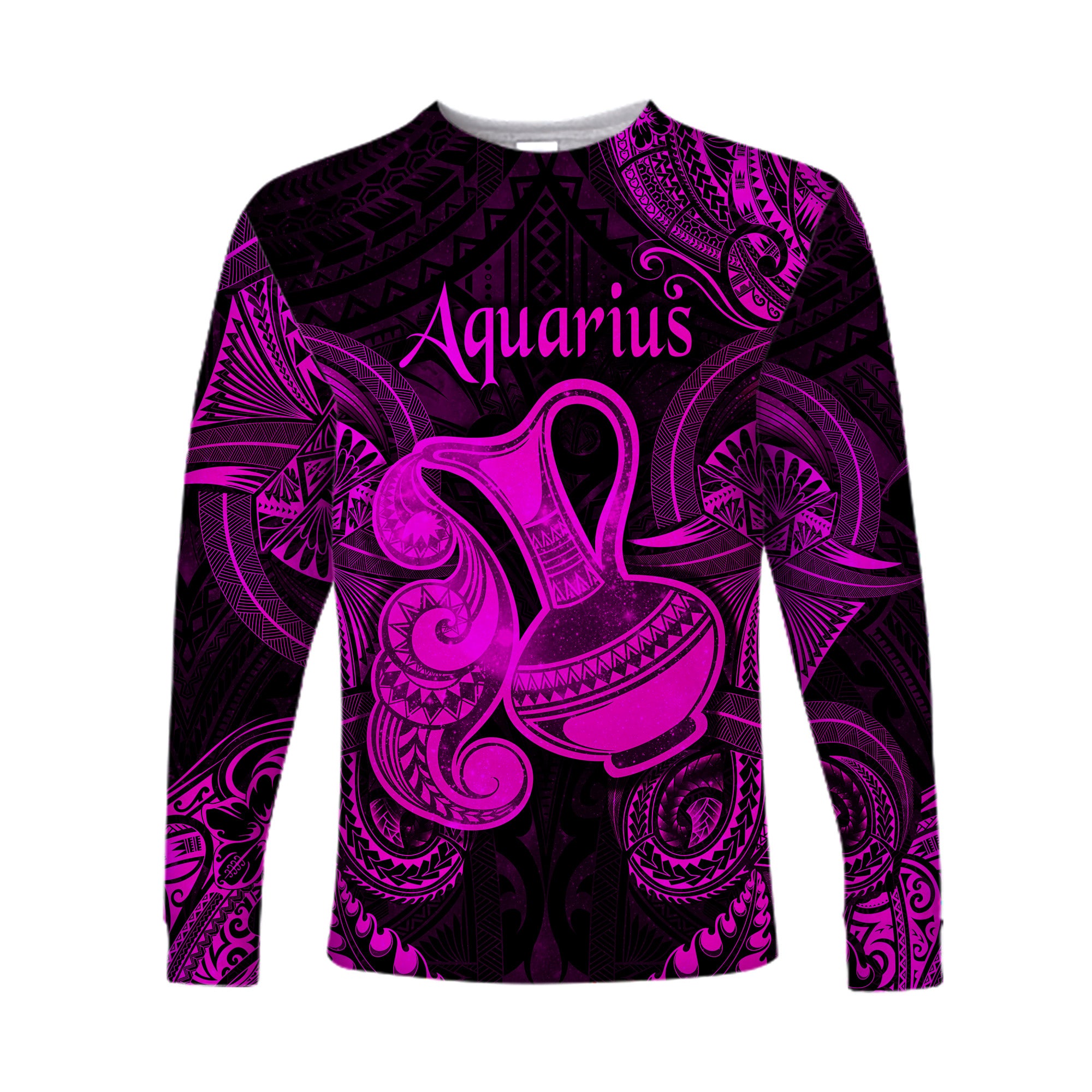 Aquarius Zodiac Polynesian Long Sleeve Shirt Unique Style - Pink LT8 Unisex Pink - Polynesian Pride