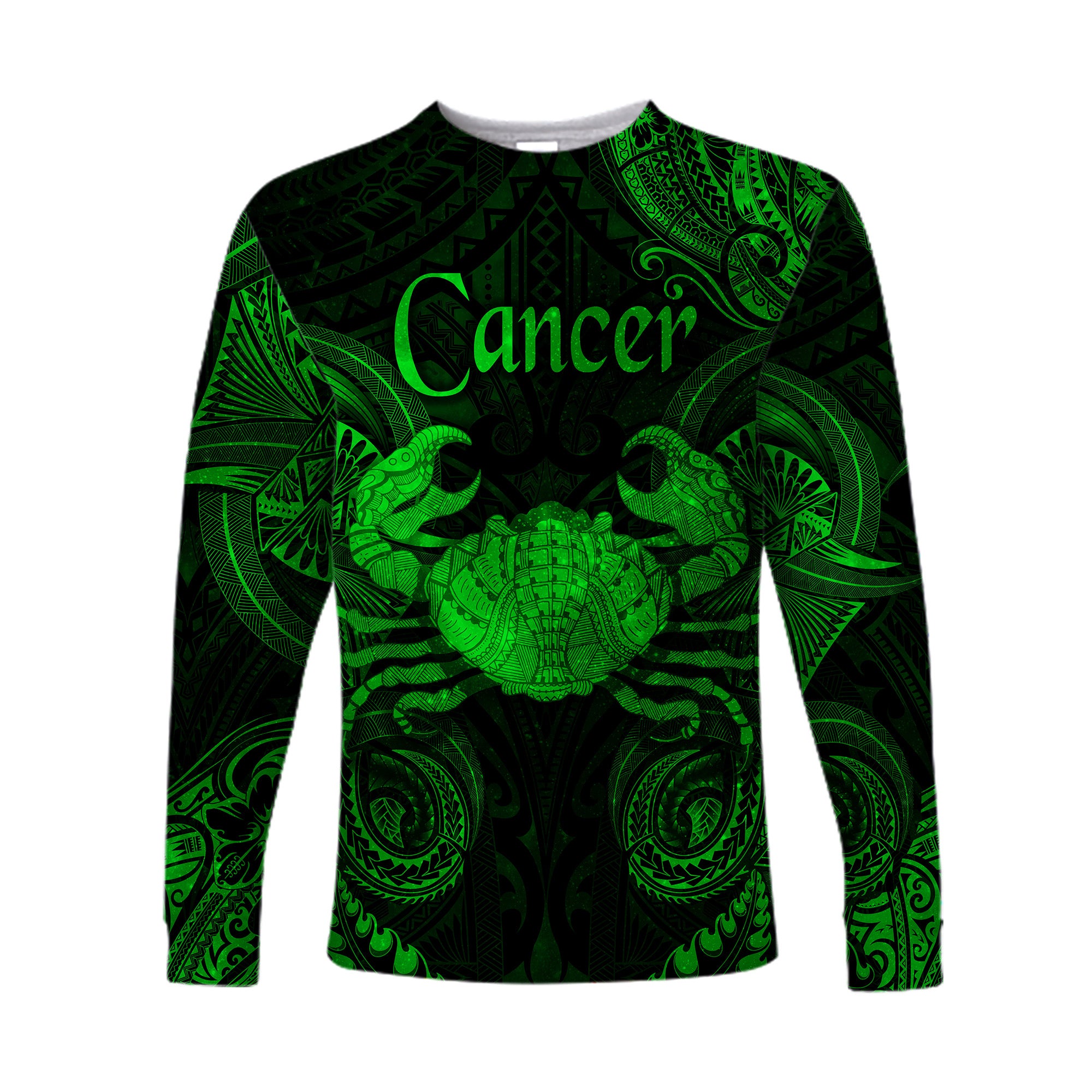 (Custom Personalised) Cancer Zodiac Polynesian Long Sleeve Shirt Unique Style - Green LT8 Unisex Green - Polynesian Pride