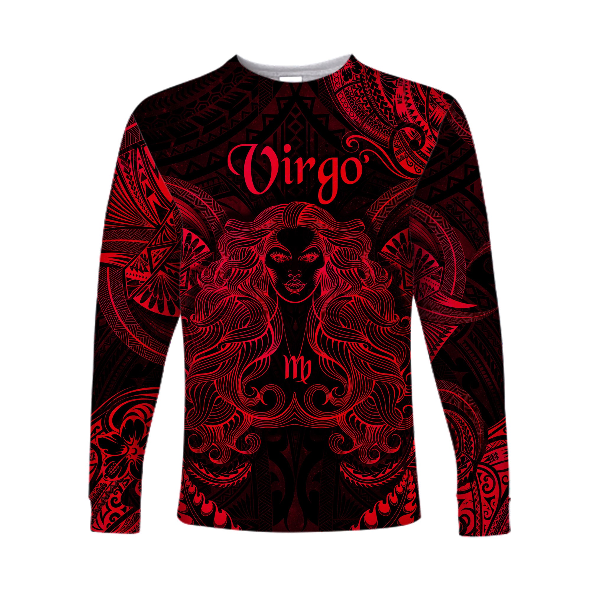 Virgo Zodiac Polynesian Long Sleeve Shirt Unique Style - Red LT8 Unisex Red - Polynesian Pride