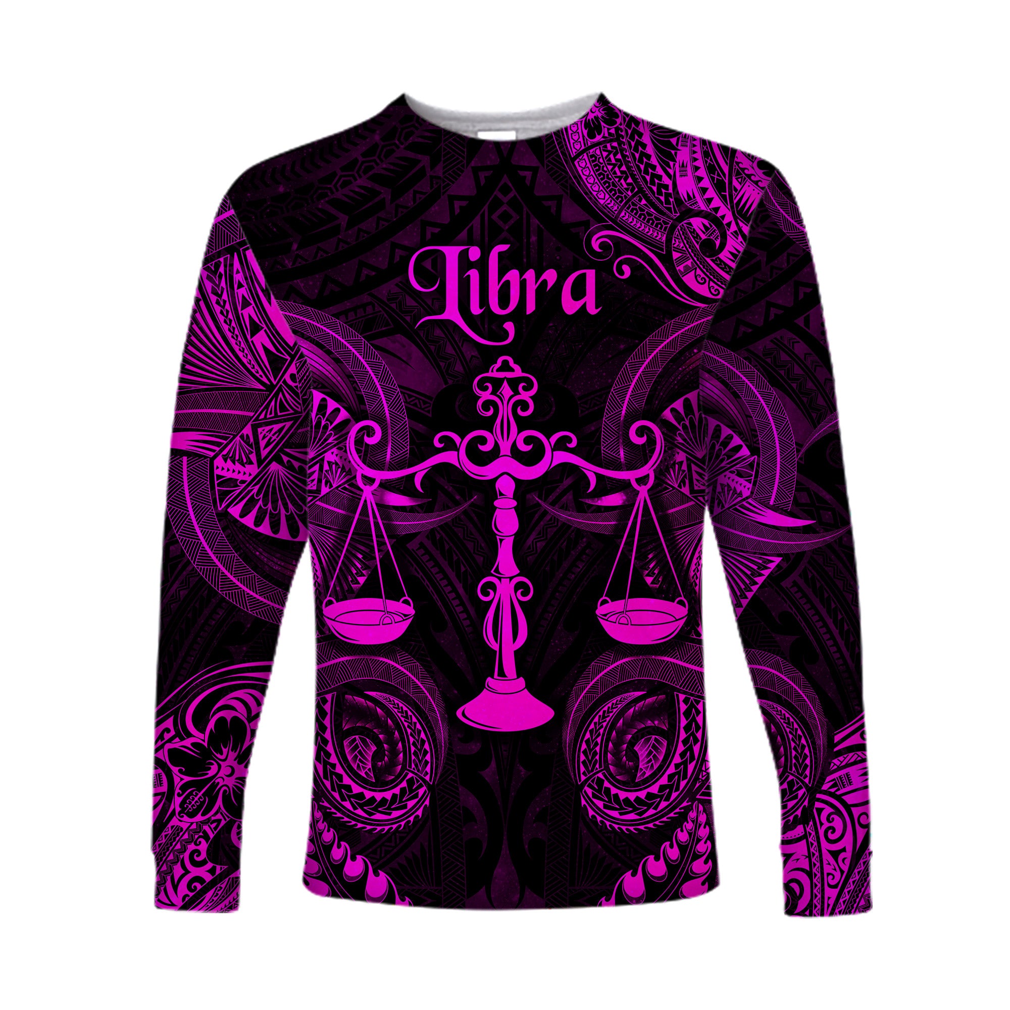 (Custom Personalised) Libra Zodiac Polynesian Long Sleeve Shirt Unique Style - Pink LT8 Unisex Pink - Polynesian Pride