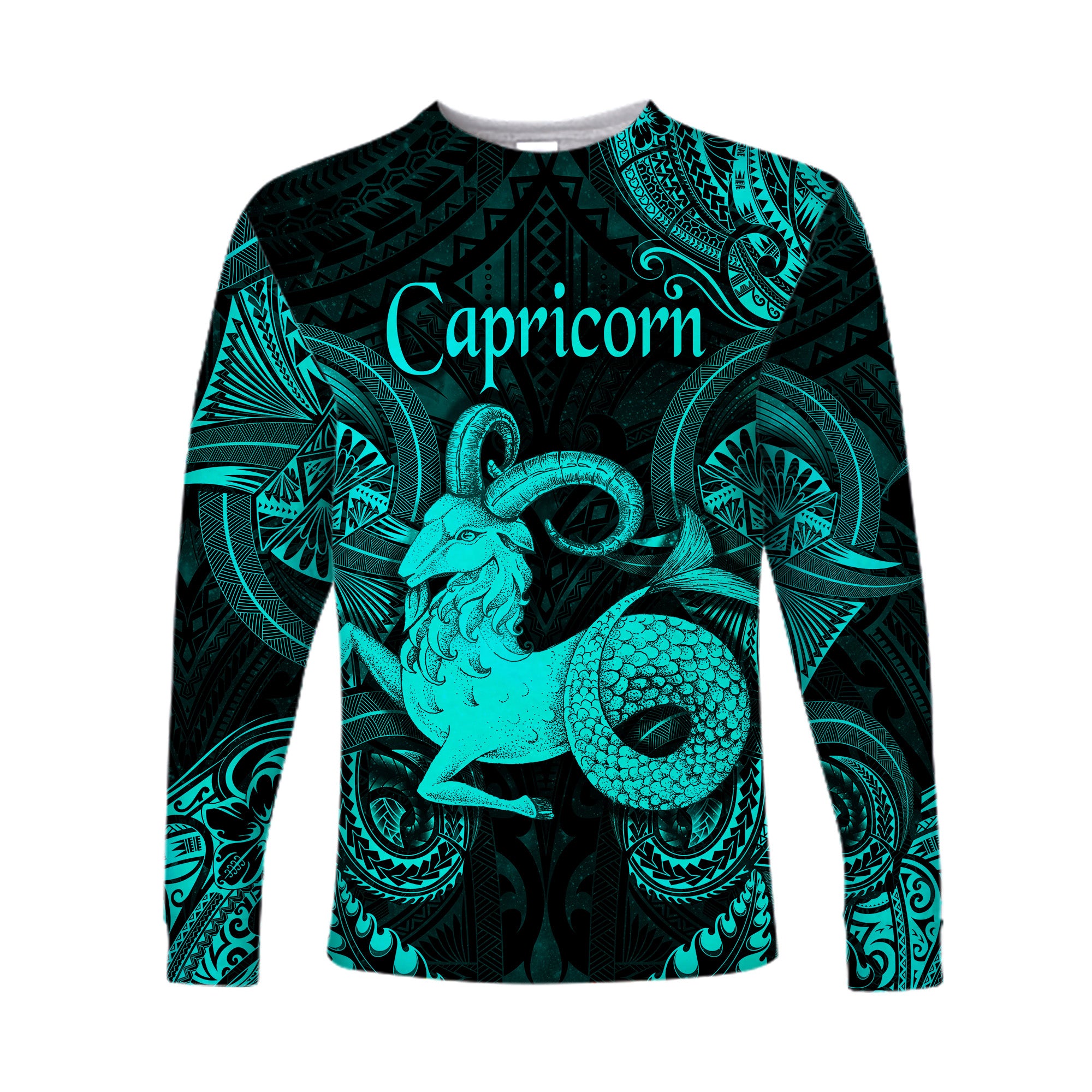 (Custom Personalised) Capricorn Zodiac Polynesian Long Sleeve Shirt Unique Style - Turquoise LT8 Unisex Turquoise - Polynesian Pride