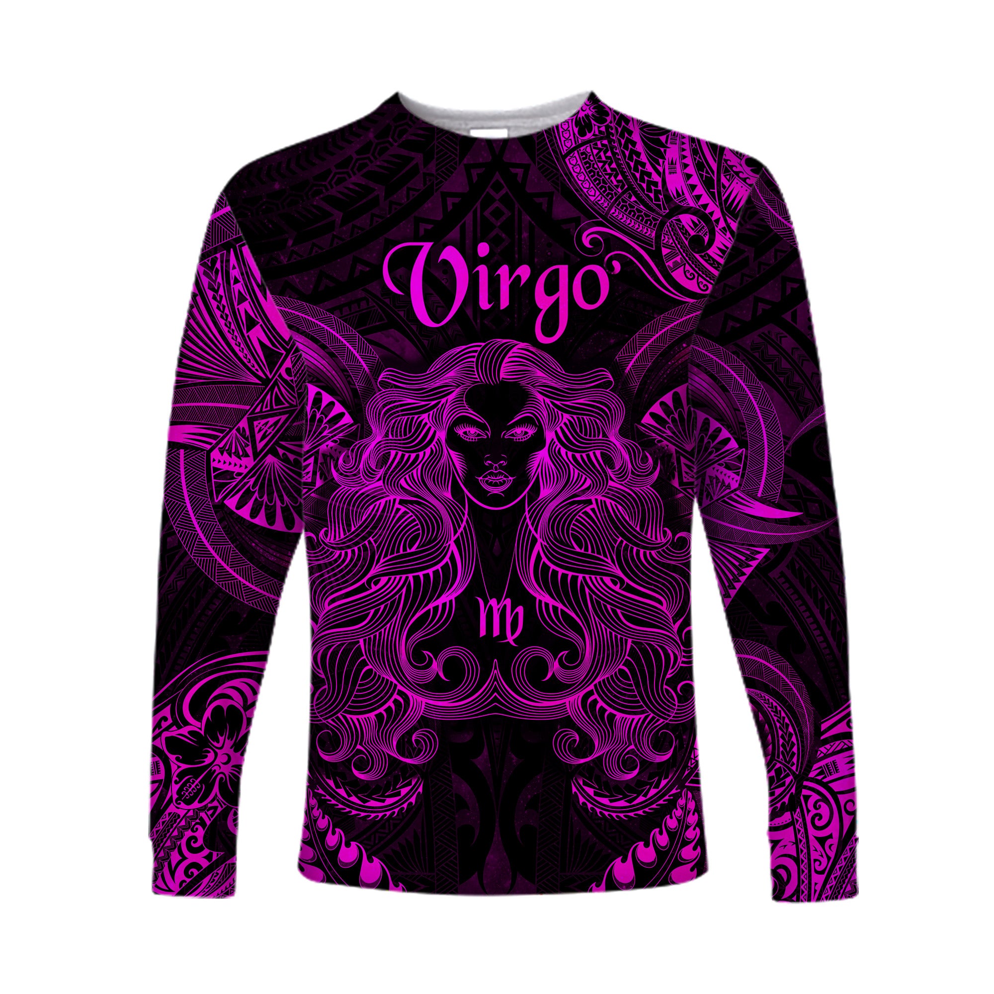 Virgo Zodiac Polynesian Long Sleeve Shirt Unique Style - Pink LT8 Unisex Pink - Polynesian Pride