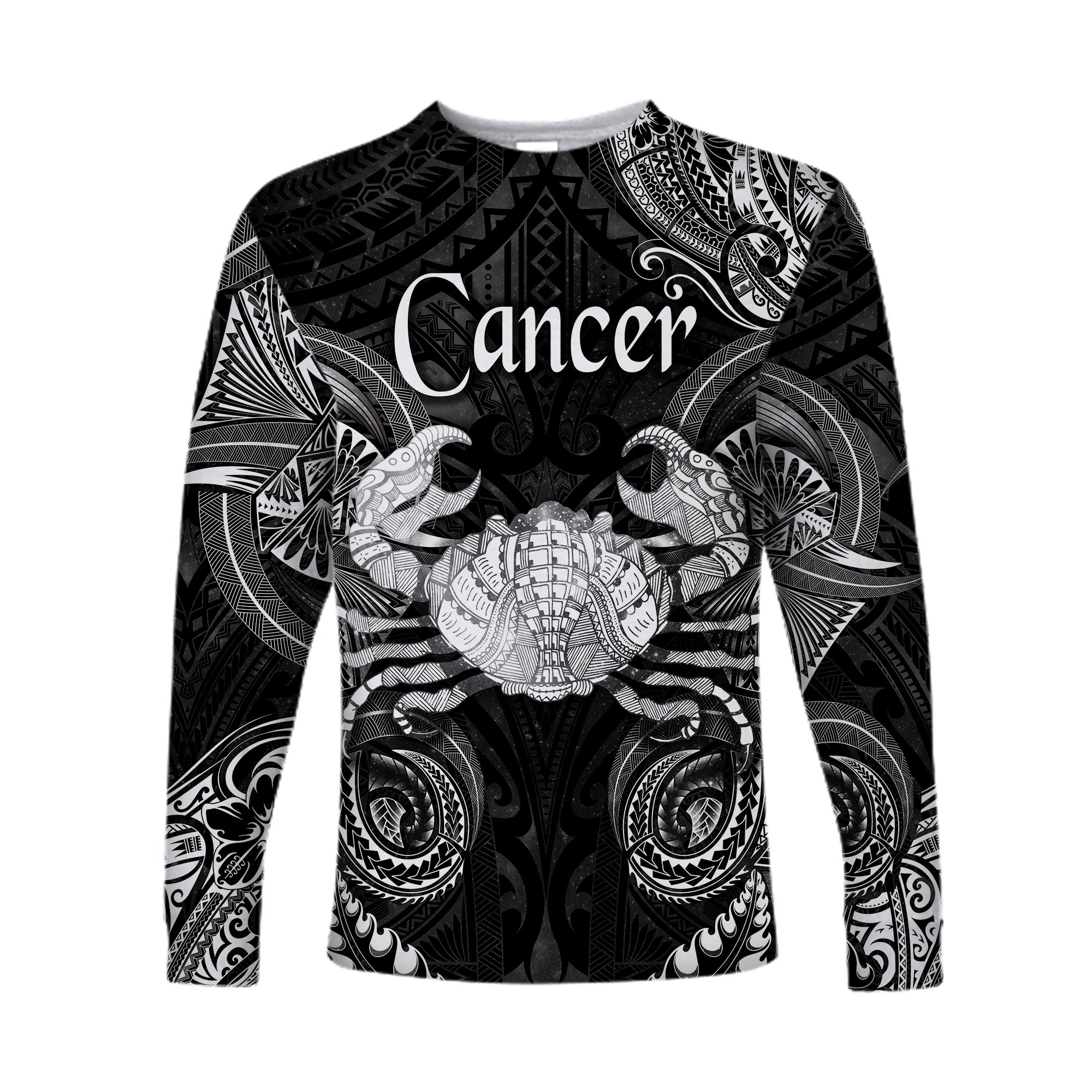 (Custom Personalised) Cancer Zodiac Polynesian Long Sleeve Shirt Unique Style - Black LT8 Unisex Black - Polynesian Pride