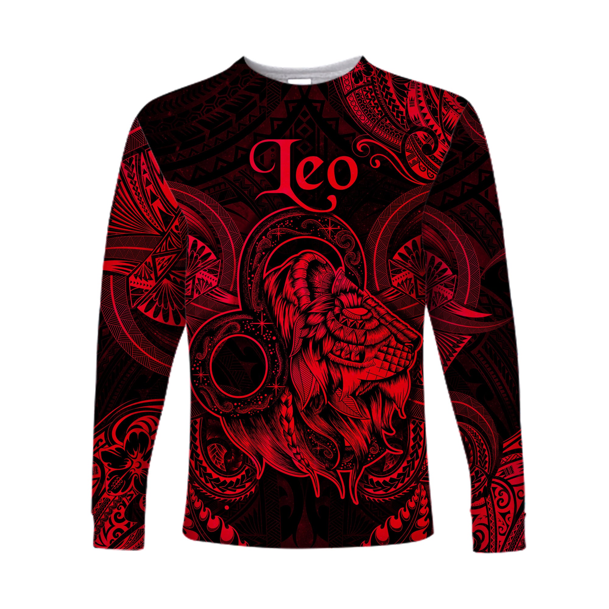 (Custom Personalised) Leo Zodiac Polynesian Long Sleeve Shirt Unique Style - Red LT8 Unisex Red - Polynesian Pride