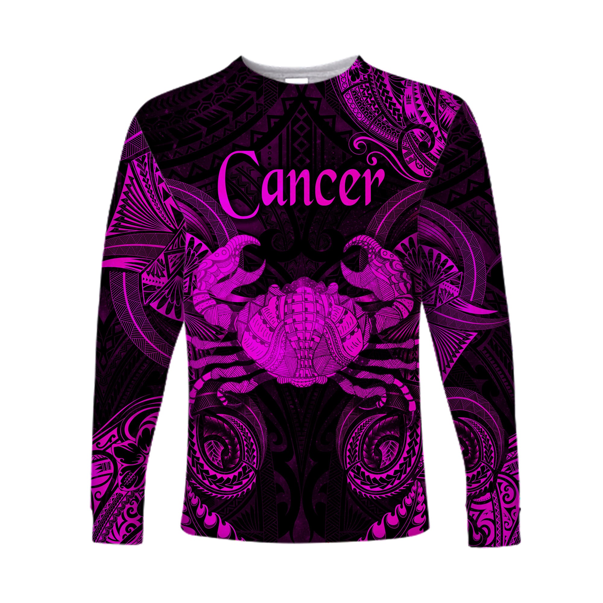 Cancer Zodiac Polynesian Long Sleeve Shirt Unique Style - Pink LT8 Unisex Pink - Polynesian Pride