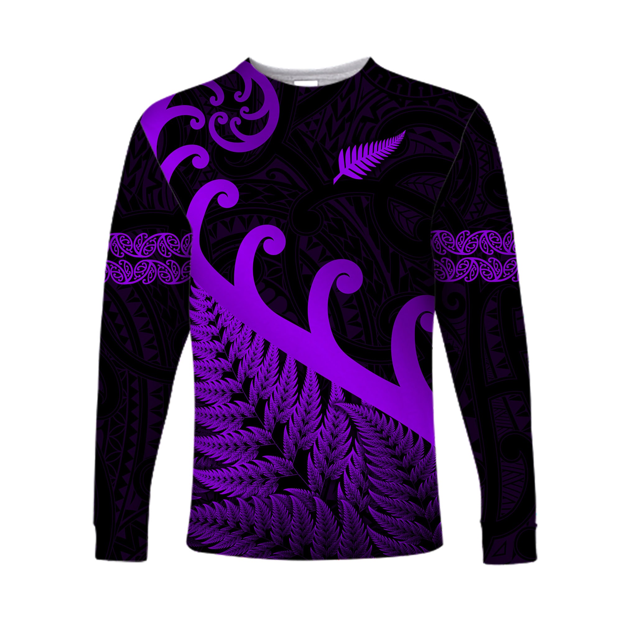 (Custom Personalised) New Zealand Rugby Maori Long Sleeve Shirt Silver Fern Koru Vibes - Purple LT8 Unisex Purple - Polynesian Pride